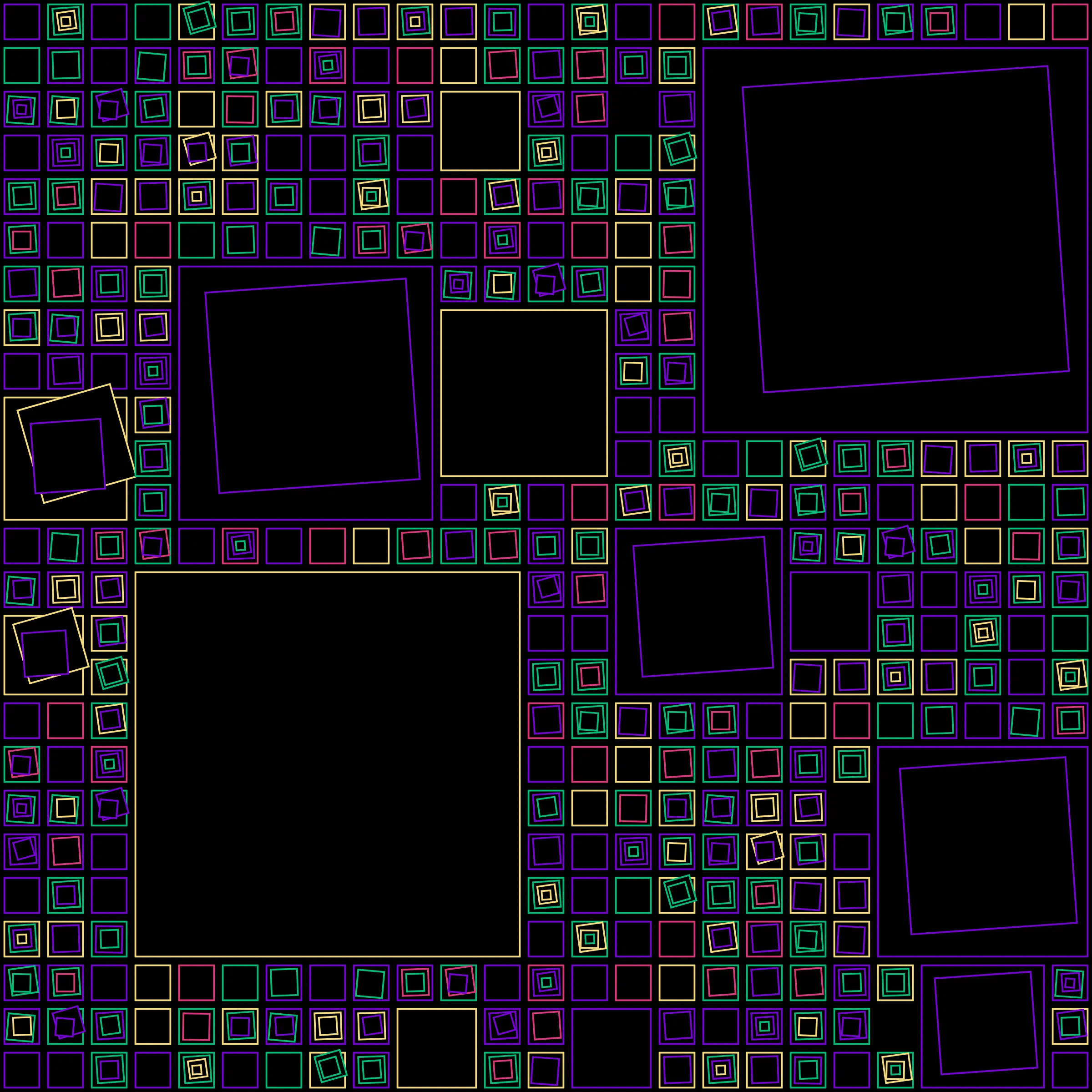 My interpretation of Aerial View is a bird's Eye View over a city block with illuminated/twisted buildings and light trails. It uses an on-chain stored algorithm to represent the generative artwork based on a hash. Each Aerial comes with different distances, building elevations, rotations and colors. Welcome to my genesis project and the first step on my on-chain journey!