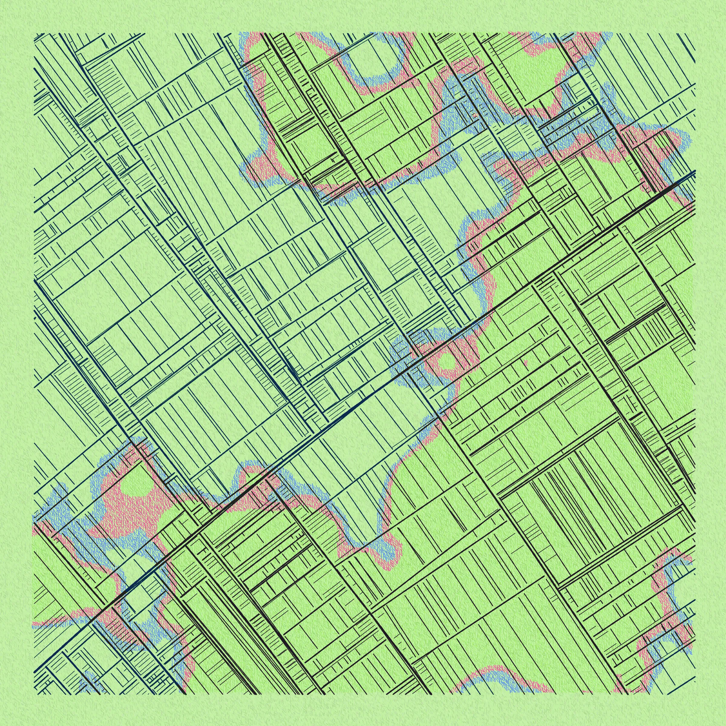 All maps are presented as-is with no guarantee of accuracy or completeness, and are provided without any warranty whatsoever, either express or implied. In no event shall The Artist be held liable for any damages or loss of profits arising from use of the maps, which may not be suitable for legal, engineering, financial, or navigational purposes.

Any resemblance to real locations is purely coincidental, and nothing perceived by the viewer is to be construed as a "legal description". All markings, sections, symbols, patterns, and other visual elements are purely aesthetic devices; they should not be interpreted as geographical, topographical, meteorological, biological, economic, sociological, or political phenomena. Furthermore, all perceived textures, imperfections, shadows, and marks of damage are mere simulations of an analog printing process, and in no way imply the or existence of, or ownership over, a corresponding physical paper map or anything the map may appear to depict.

The maps are not intended to provide any utility to the buyer. All sales are final, and refunds will not be given for any misprints, discolorations, inaccuracies, imprecisions, or unintended features of any kind.

All maps are licensed under a Creative Commons Attribution-NonCommercial 4.0 License.