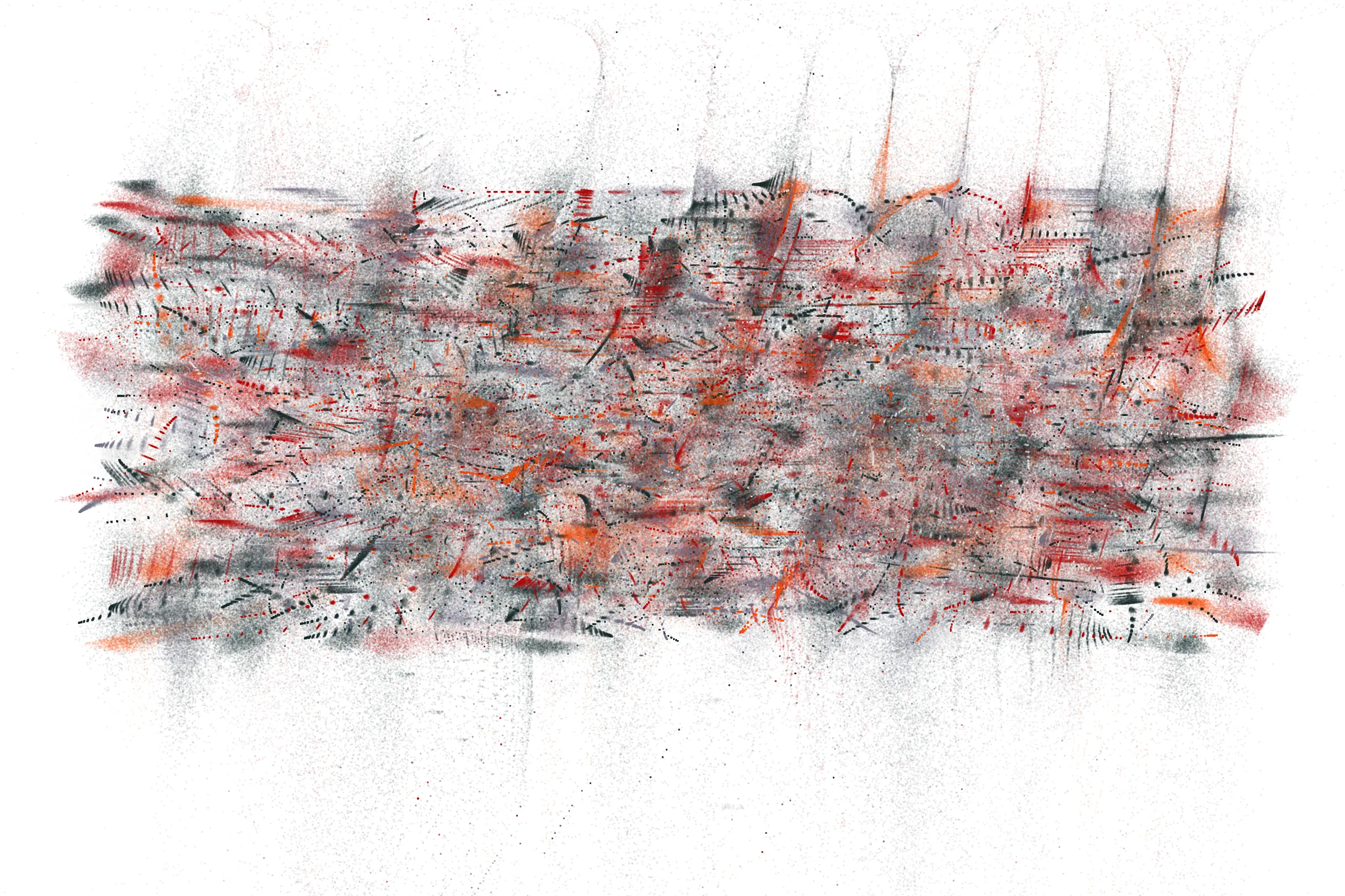 "Attraction" is a system that draws single pixels, one by one, according to a set of rules inspired by the 'Chaos Game'.
Additionally, trigonometric functions may be used to displace pixels, resulting in wave patterns.

All unique properties of each artwork are defined by the token's hash. This hash will set all the parameters: the color palette, the positioning of objects and the rules by which pixels are drawn.

By the nature of this system, several well known patterns from computing and math may appear in the artworks.