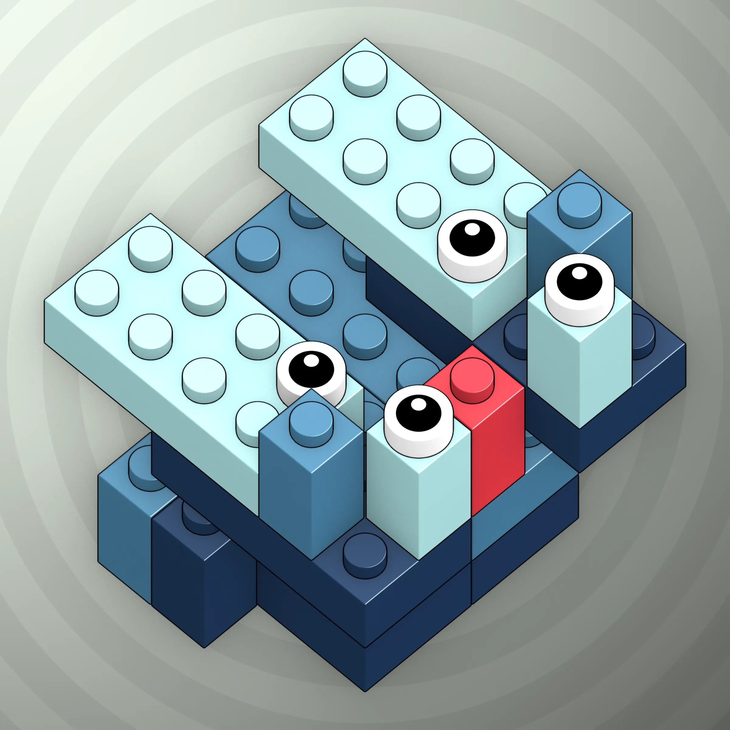 The project focuses on how easily one assigns meaning to seemingly random combinations of blocks, giving them personality and creating emotional connections.

I was inspired by Ringers, in which people see animals and other characters. I wanted to amplify this quality, and the idea of sculptures made of blocks clicked! Endless combinations, funny characters, and my passion for cubes, voxels, and modular systems.

To make the sculptures, I used technique of hybrid voxel raymarching, so we can say, the sculptures are made of colored void in a reflected space. Some of them may seem impossible due to the lack of perspective, but sooner or later it all clicks! It helps to keep in mind that all shapes are symmetrical.

The script uses modern features of GPU so it's supposed to work only on desktop: Chrome, Firefox or Safari