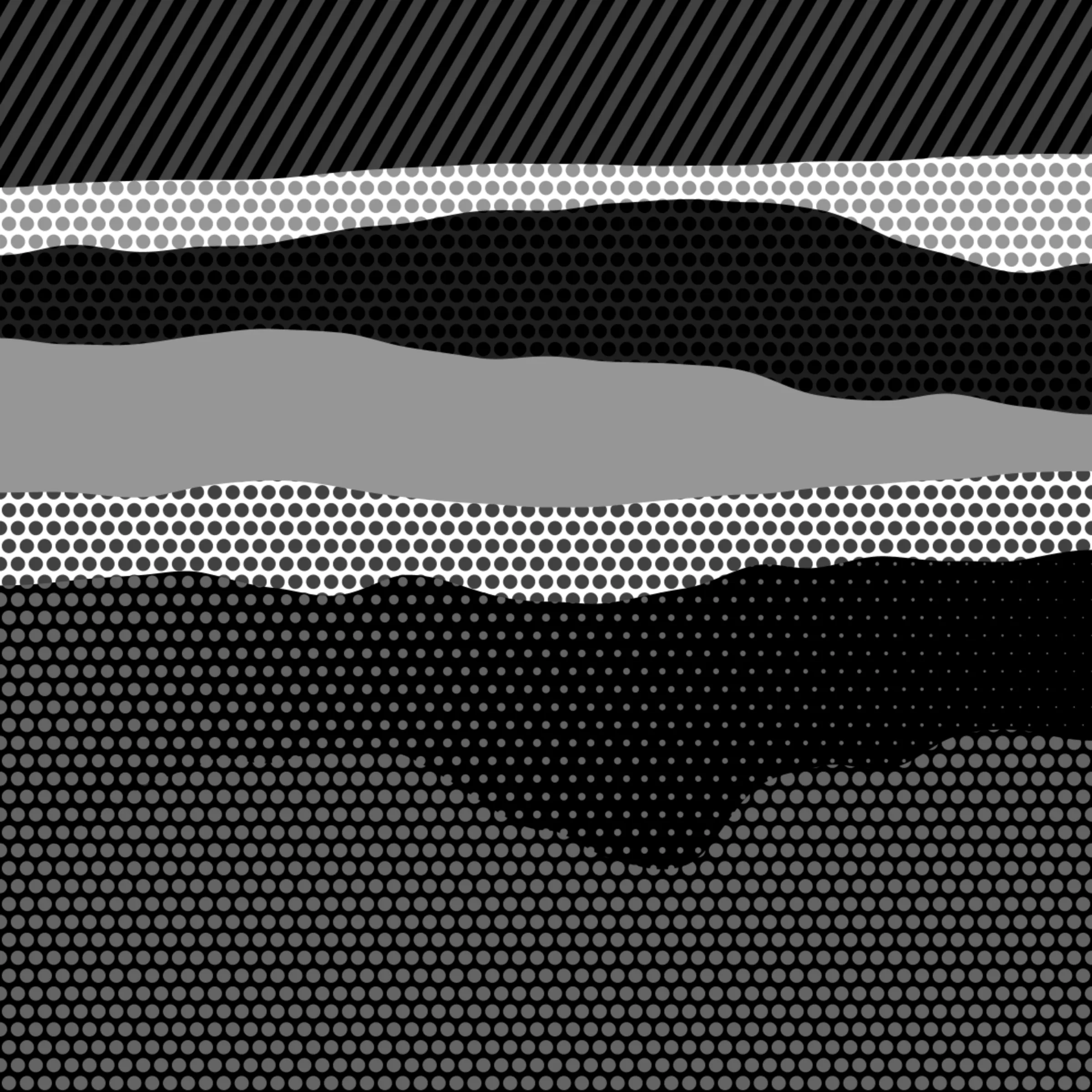 An ode to Roy Lichtenstein, incorporating his iconic version of Ben-Day dots, halftone dots, angled stripes, and solid color patches. Inspired by Roy's sea and landscape paintings, each artwork generates a unique combination of patterns, shapes, and colors.
