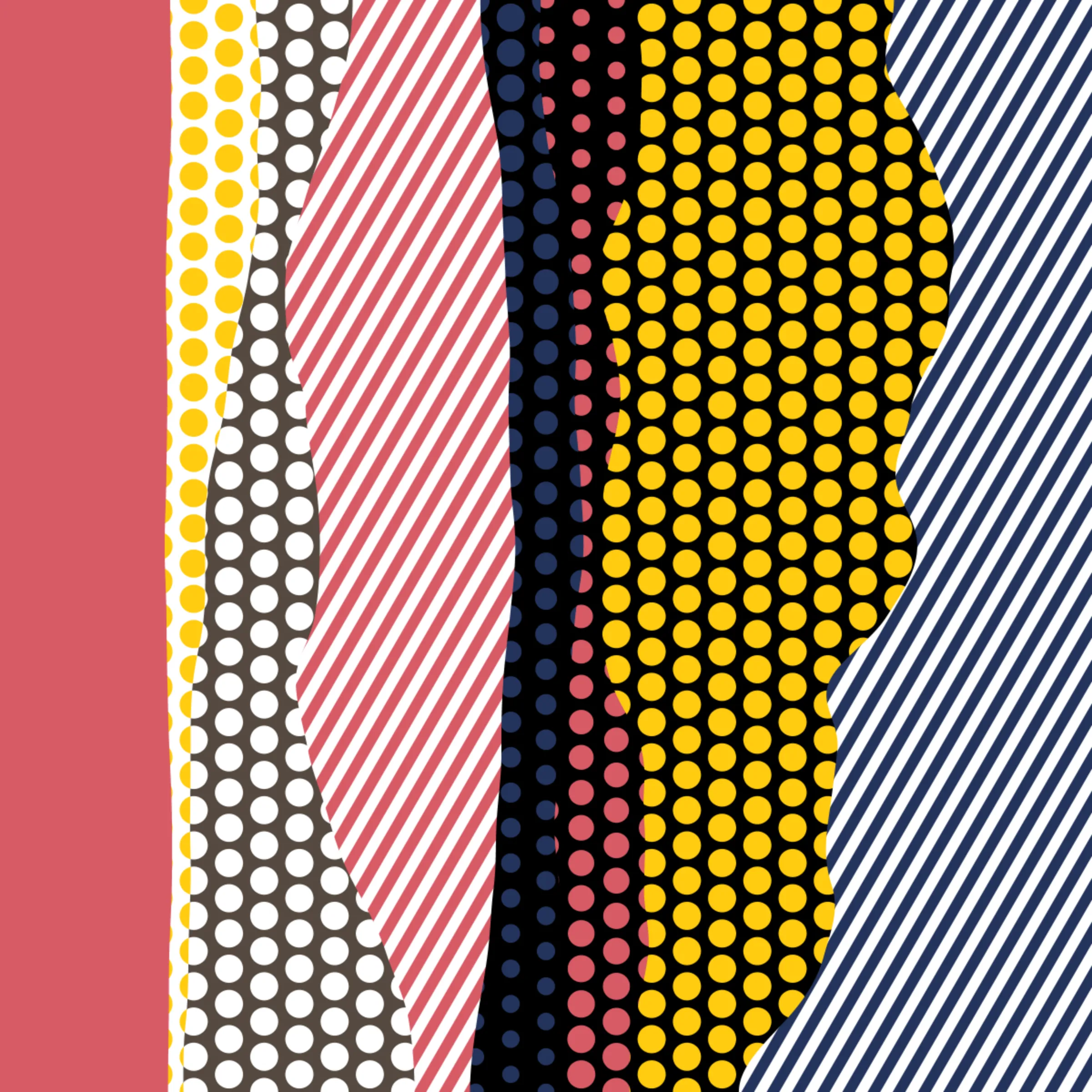 An ode to Roy Lichtenstein, incorporating his iconic version of Ben-Day dots, halftone dots, angled stripes, and solid color patches. Inspired by Roy's sea and landscape paintings, each artwork generates a unique combination of patterns, shapes, and colors.