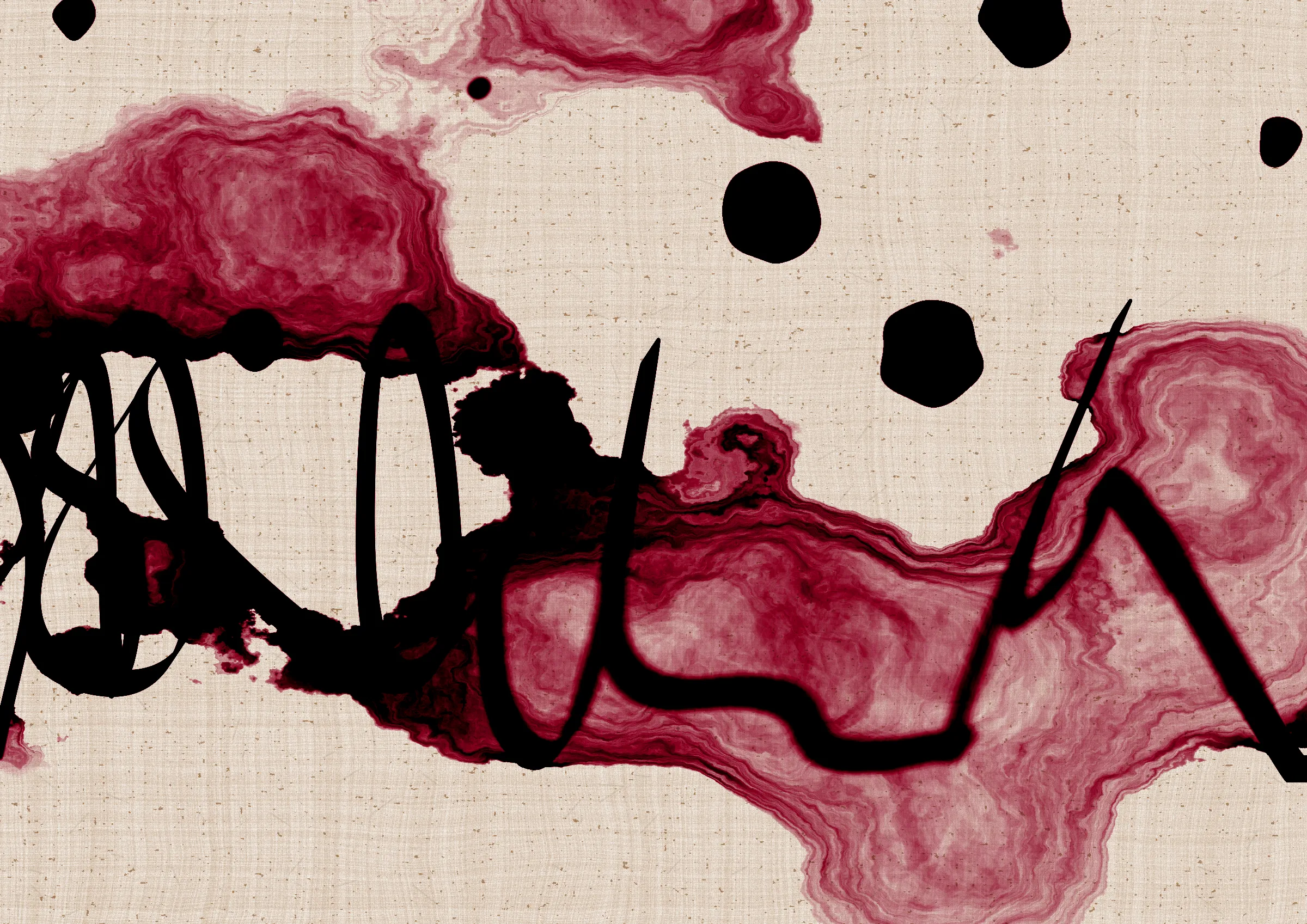 Sudfah (Arabic for "happy accident") is a generative collection celebrating the beauty that can emerge from chaos, mistakes, and accidents.

A single calligraphic line intends to tell one story (sometimes wandering and confused in its own right, but always meandering from one side to the other).

Digital liquid is spilled upon it and takes the ink in directions that are unexpected, uncontrolled, and tell a much more interesting story than the one the line intended.... and often more beautiful.