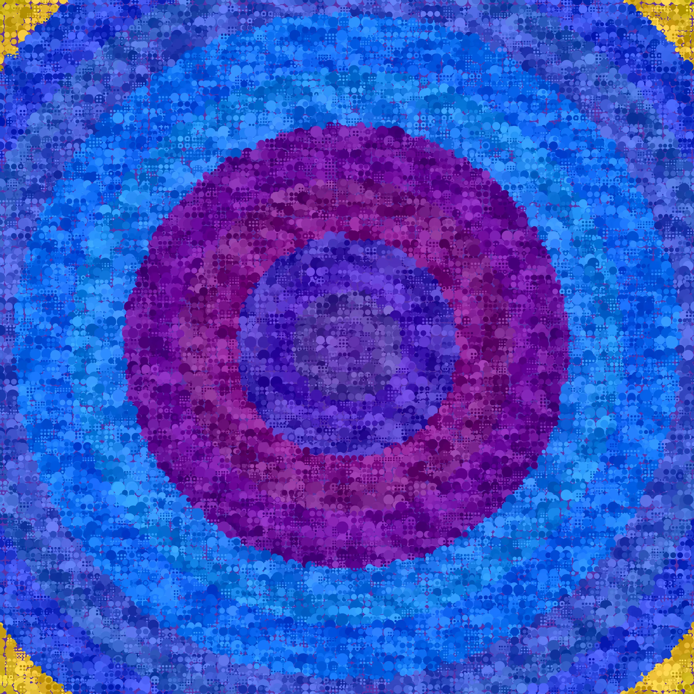 Dot Matrix Gradient Study takes my approach of splitting the canvas into "patches", which each have their own stipple sizing, density, and layering, and distorts this process to create outputs which blur the lines of recognizable stippling. This piece is an exploration of creating abstract forms with stippling rather than depicting figurative ones. All pieces in this series are composed purely with dots. Some more than others. 50% of sales proceeds from Dot Matrix Gradient Study were donated on-chain at the time of mint to GiveDirectly, where the funds will be directed to helping those in poverty. 
