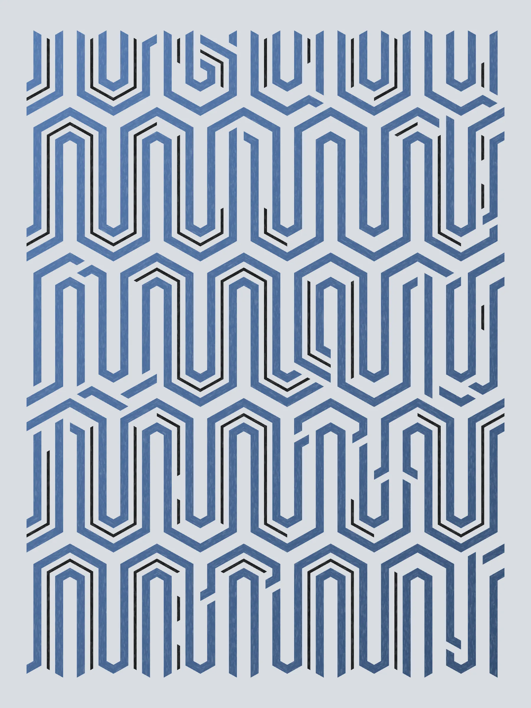 Lines are bent and shaded. There are no wrong turns. 

[Interaction in live view: press 1-7 or left/right arrow keys to see the stages of sketch construction: 1-grid, 2-divide, 3-tile, 4-bend, 5-shade, 6-color, 7-texture].