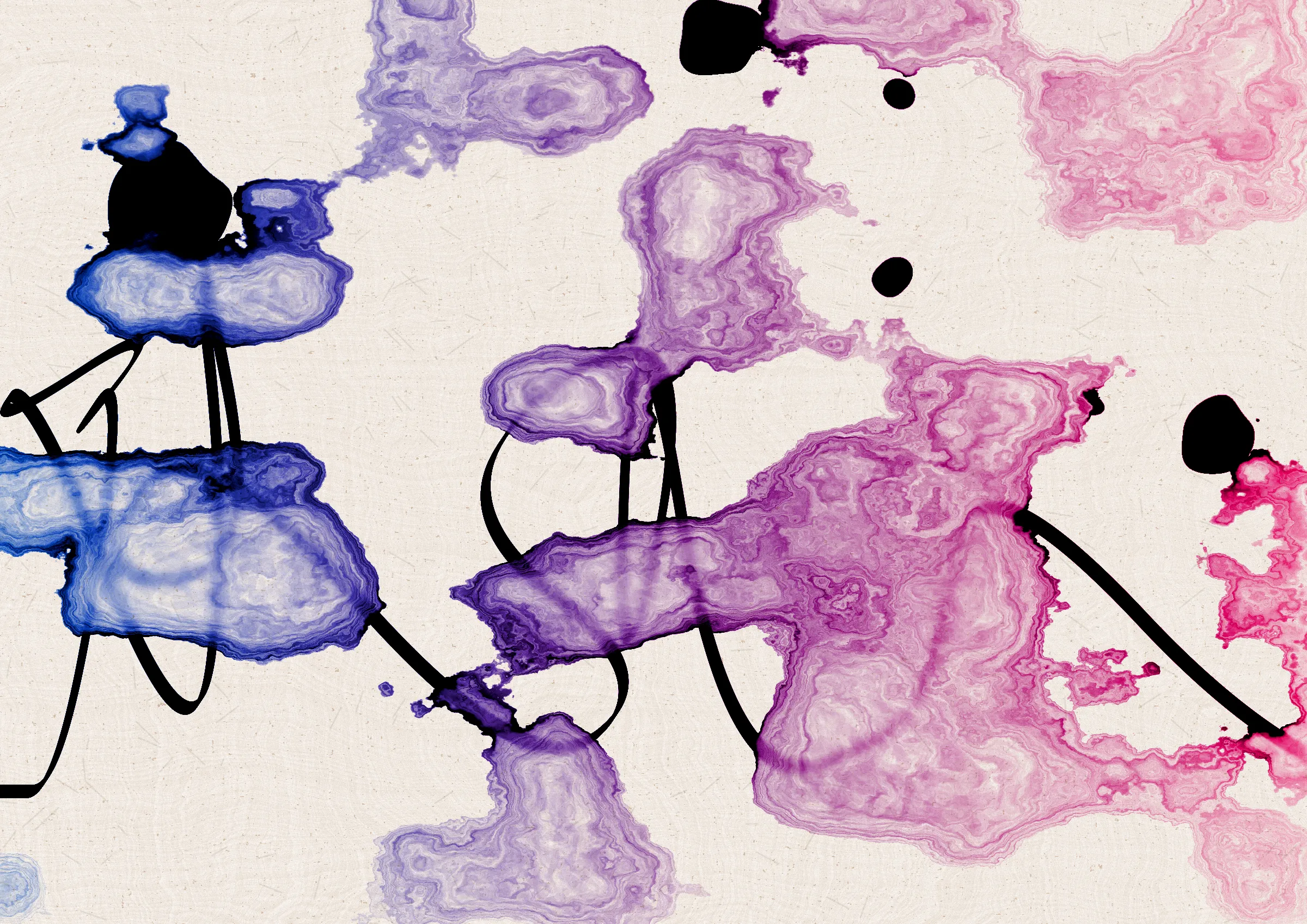 Sudfah (Arabic for "happy accident") is a generative collection celebrating the beauty that can emerge from chaos, mistakes, and accidents.

A single calligraphic line intends to tell one story (sometimes wandering and confused in its own right, but always meandering from one side to the other).

Digital liquid is spilled upon it and takes the ink in directions that are unexpected, uncontrolled, and tell a much more interesting story than the one the line intended.... and often more beautiful.