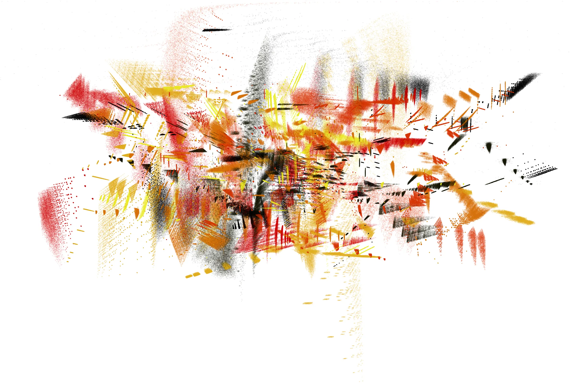 "Attraction" is a system that draws single pixels, one by one, according to a set of rules inspired by the 'Chaos Game'.
Additionally, trigonometric functions may be used to displace pixels, resulting in wave patterns.

All unique properties of each artwork are defined by the token's hash. This hash will set all the parameters: the color palette, the positioning of objects and the rules by which pixels are drawn.

By the nature of this system, several well known patterns from computing and math may appear in the artworks.