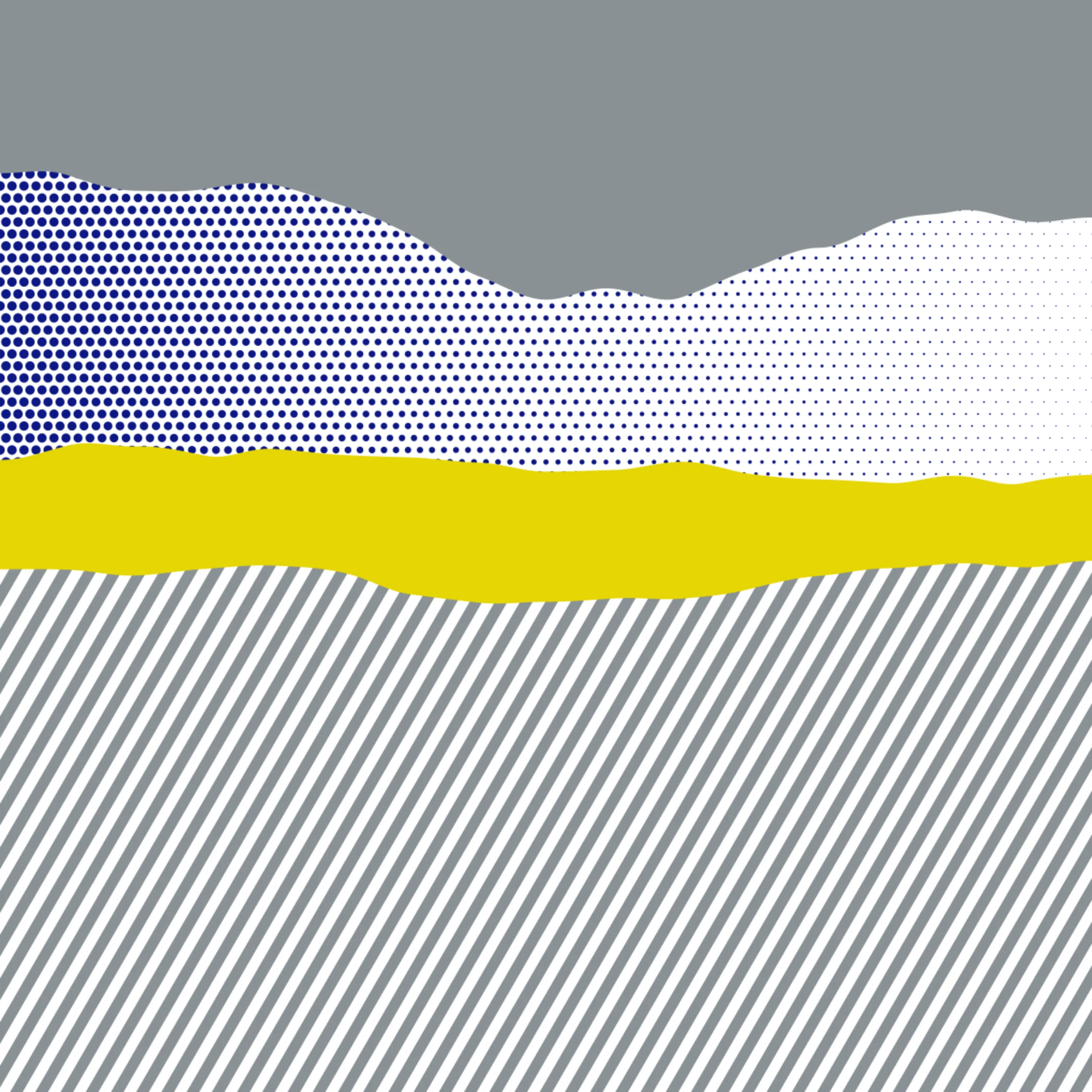 An ode to Roy Lichtenstein, incorporating his iconic version of Ben-Day dots, halftone dots, angled stripes, and solid color patches. Inspired by Roy's sea and landscape paintings, each artwork generates a unique combination of patterns, shapes, and colors.