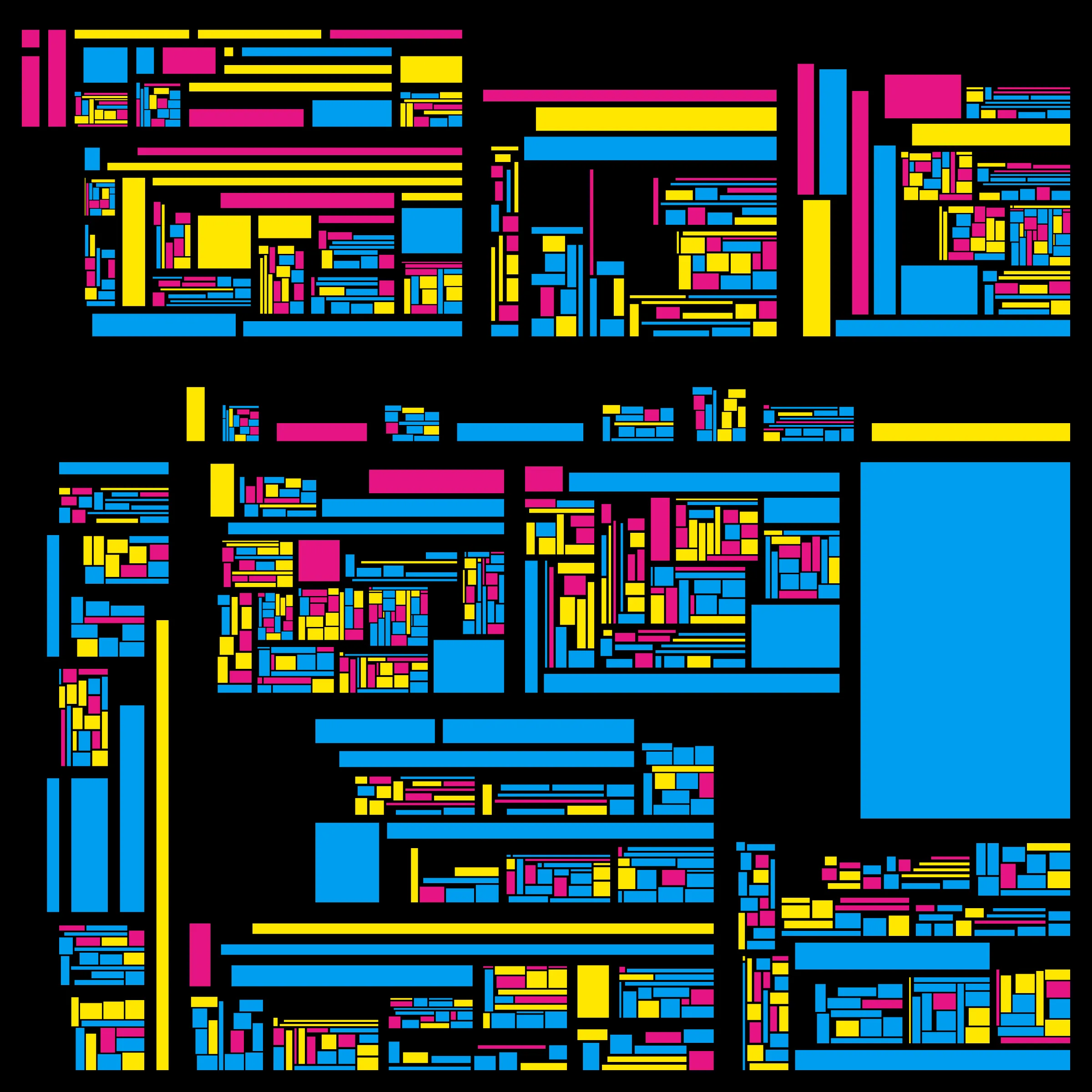 Recursion is a generative art project whose concept is recursion. Each variation starts with a block which is irregularly divided into smaller blocks, which are then divided into smaller blocks, which are then divided into smaller blocks, etc, based on a defined depth (to better visualize this concept, take a look at https://hevey.art/blog/recursion-concept). In this project, even the script is recursive! The script is able to generate a large number of variations and each of these variations is then able to generate its own variations (keeping the same properties) with a single click on the image.
