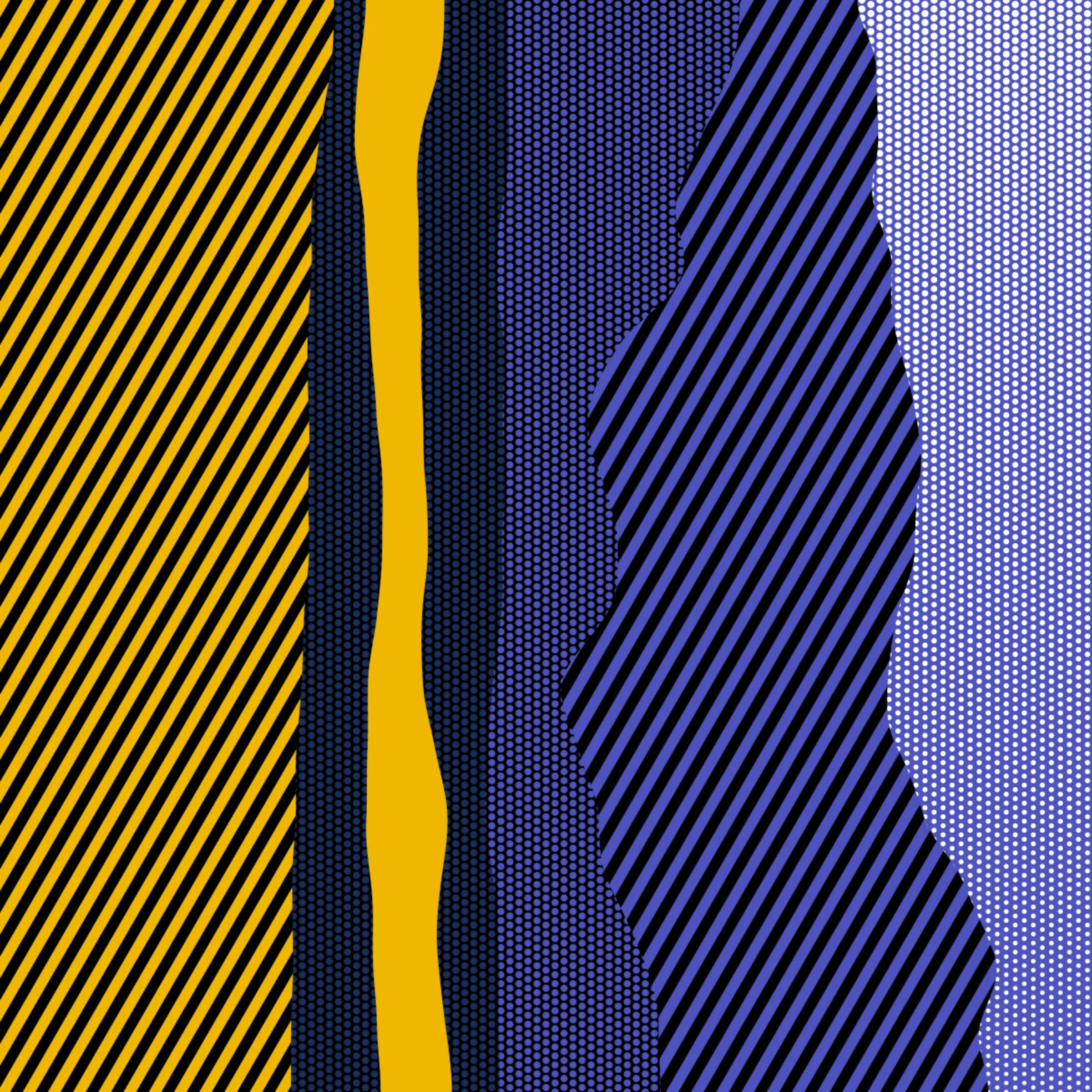 An ode to Roy Lichtenstein, incorporating his iconic version of Ben-Day dots, halftone dots, angled stripes, and solid color patches. Inspired by Roy's sea and landscape paintings, each artwork generates a unique combination of patterns, shapes, and colors.