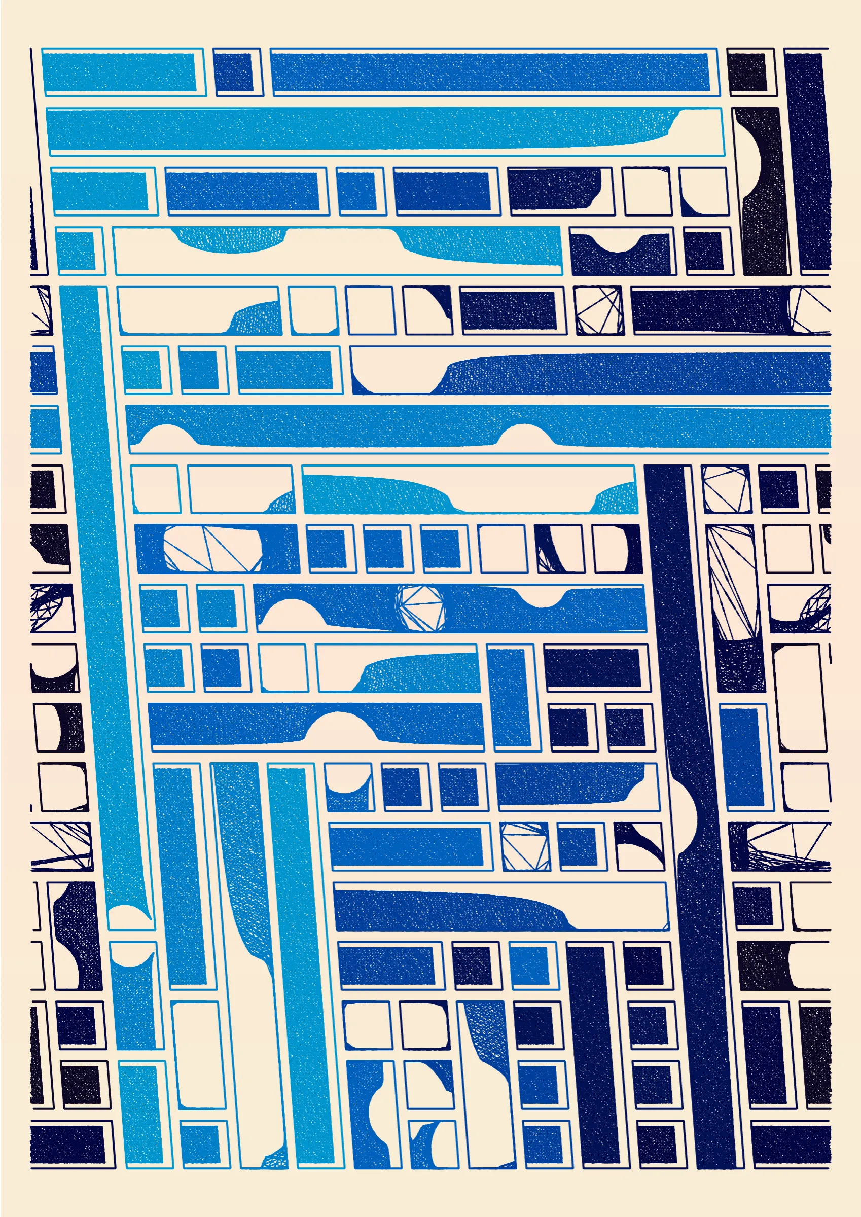 "Edifice" is a series of 976 massive, deteriorating structures built on strange terrain. It is an exploration of buildings being conceptualized, constructed, and eroded away under a wide variety of conditions. Edifice's outputs run the gamut between minimal and maximal, with some showing few large, static blocks of color, and others many small, highly textured and warped shapes. Each image is progressively constructed in front of the viewer's eyes. It is a system full of surprises that I'm excited to share with the world.
