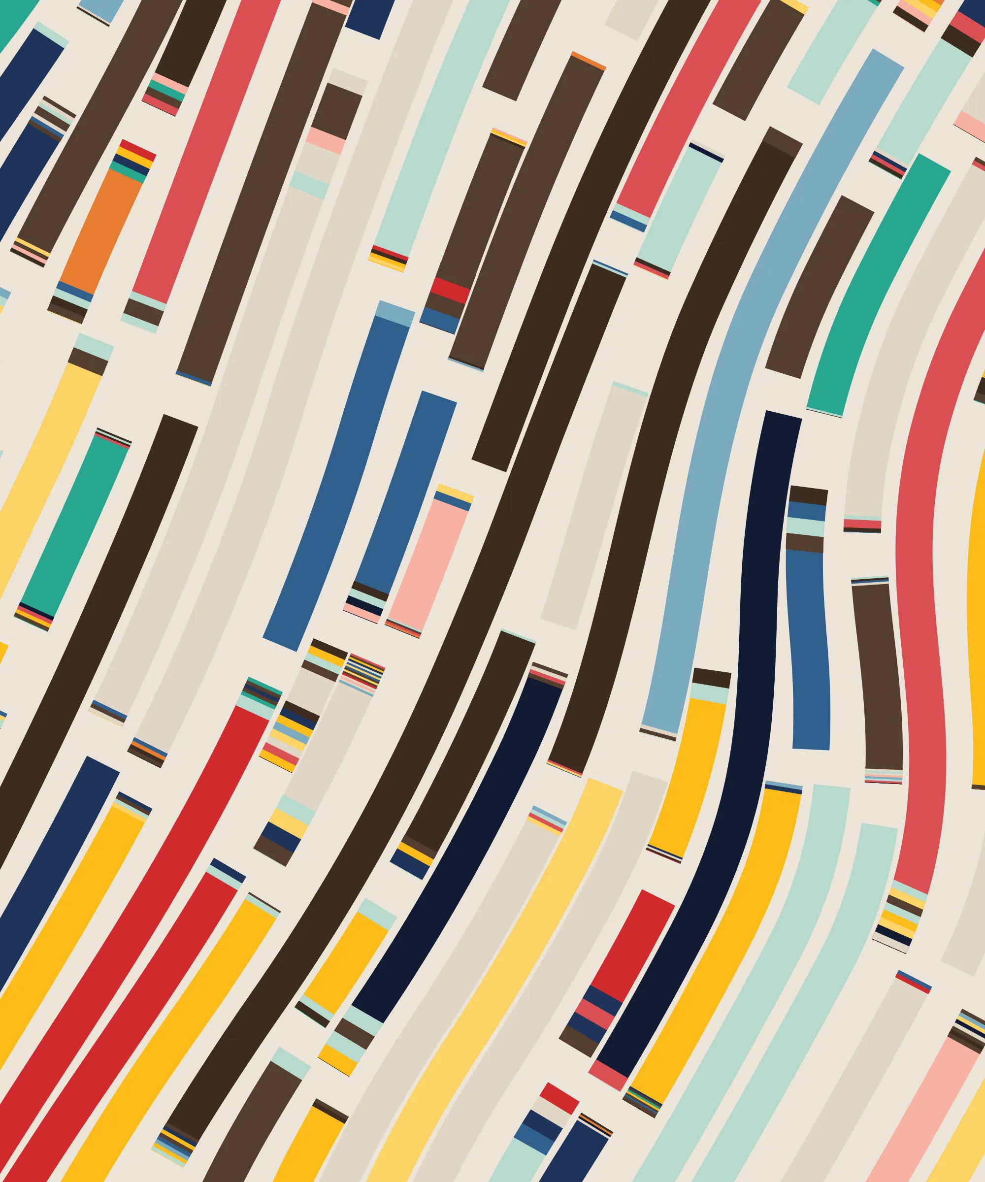 Fidenza is by far my most versatile algorithm to date. Although the program stays focused on structured curves and blocks, the varieties of scale, organization, texture, and color usage it can employ create a wide array of generative possibilities.