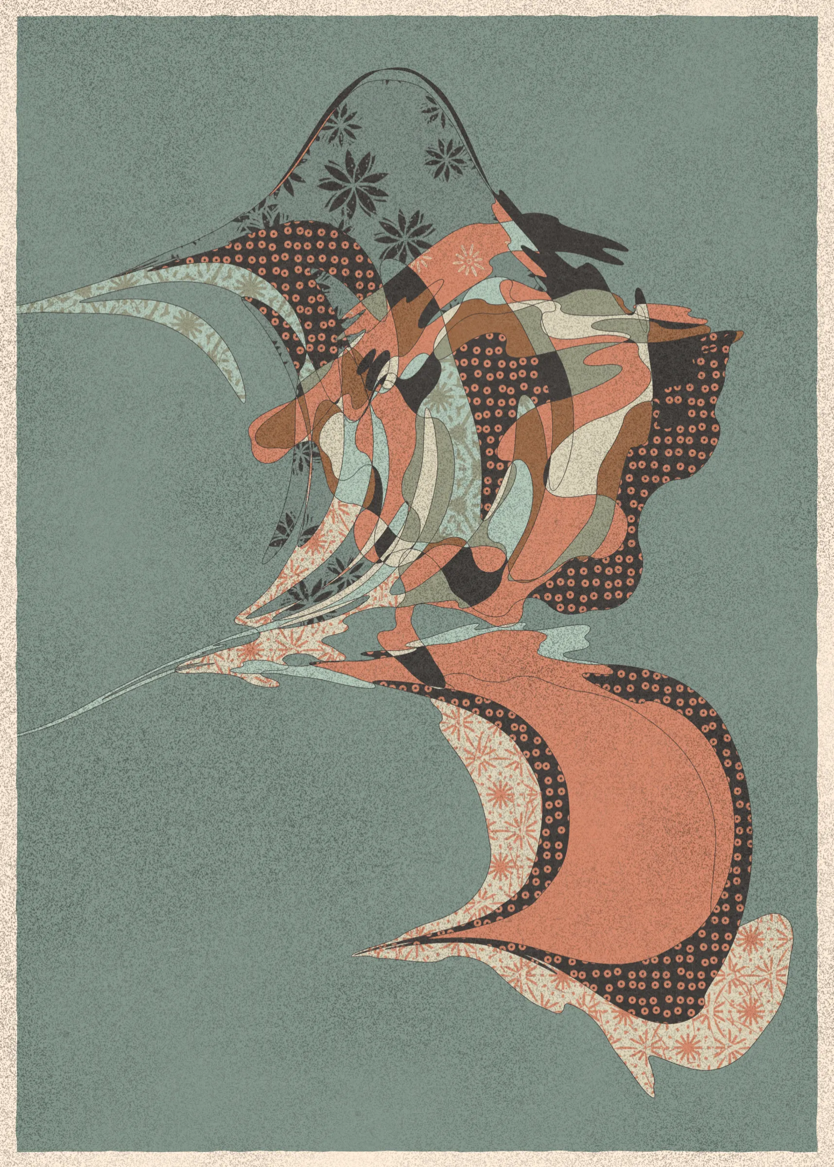 Memories of Qilin is inspired by traditional East Asian art. It channels the sense of movement and fluidity found in classical Chinese brushwork, while drawing from the colors, patterns, and forms of ukiyo-e woodblock prints. 

The series explores elements of folklore, evoking the mythological imagery of dragons, phoenixes, flowers, and mountains.  The title references a fabled chimerical beast found throughout East Asian mythology (while the qilin is its Chinese name, it is also known in Korea as the girin and Japan as the kirin) that represents prosperity and luck.

Viewers are invited to interpret elusive forms that verge on representation. As with the stories passed on through generations, each piece is imagined, organic, and ever-in-flux.