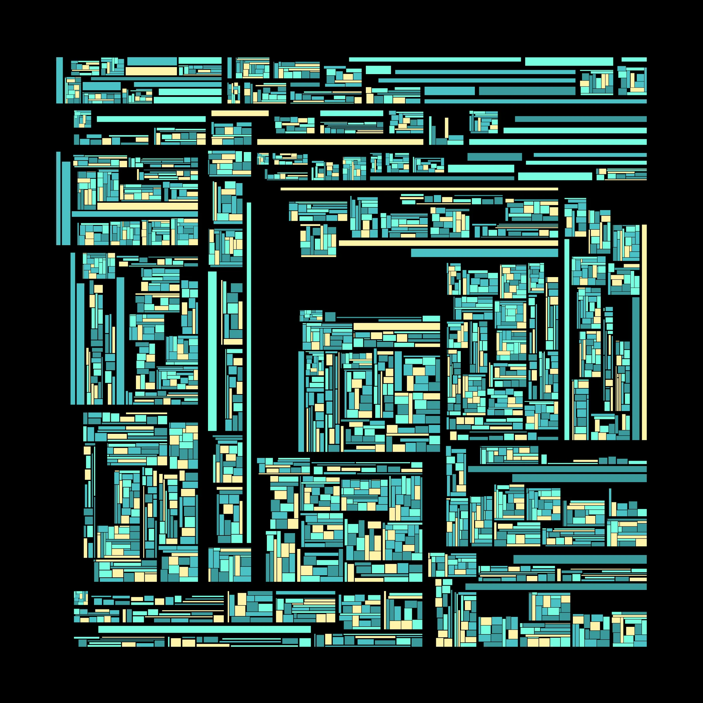 Recursion is a generative art project whose concept is recursion. Each variation starts with a block which is irregularly divided into smaller blocks, which are then divided into smaller blocks, which are then divided into smaller blocks, etc, based on a defined depth (to better visualize this concept, take a look at https://hevey.art/blog/recursion-concept). In this project, even the script is recursive! The script is able to generate a large number of variations and each of these variations is then able to generate its own variations (keeping the same properties) with a single click on the image.