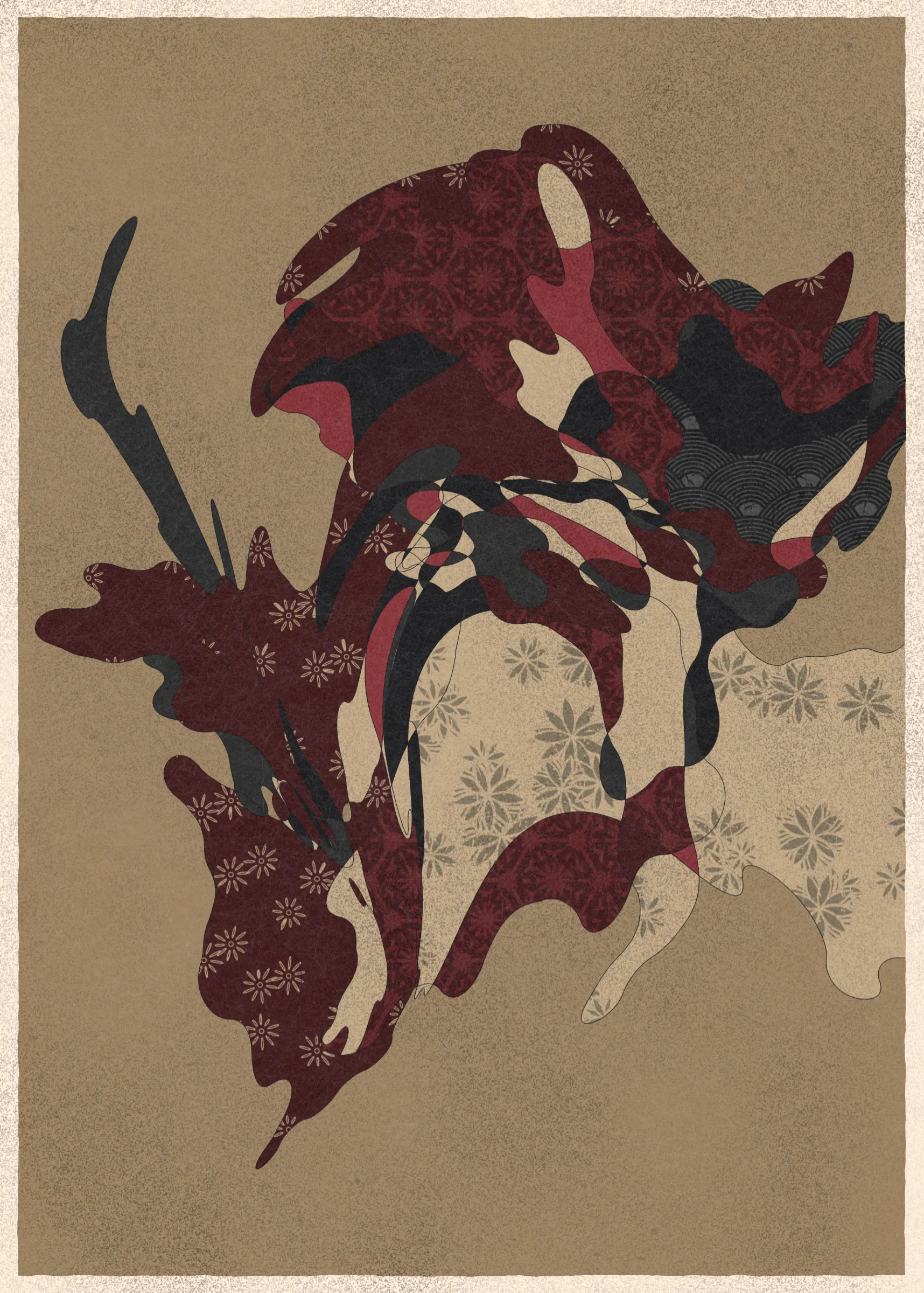 Memories of Qilin is inspired by traditional East Asian art. It channels the sense of movement and fluidity found in classical Chinese brushwork, while drawing from the colors, patterns, and forms of ukiyo-e woodblock prints. 

The series explores elements of folklore, evoking the mythological imagery of dragons, phoenixes, flowers, and mountains.  The title references a fabled chimerical beast found throughout East Asian mythology (while the qilin is its Chinese name, it is also known in Korea as the girin and Japan as the kirin) that represents prosperity and luck.

Viewers are invited to interpret elusive forms that verge on representation. As with the stories passed on through generations, each piece is imagined, organic, and ever-in-flux.