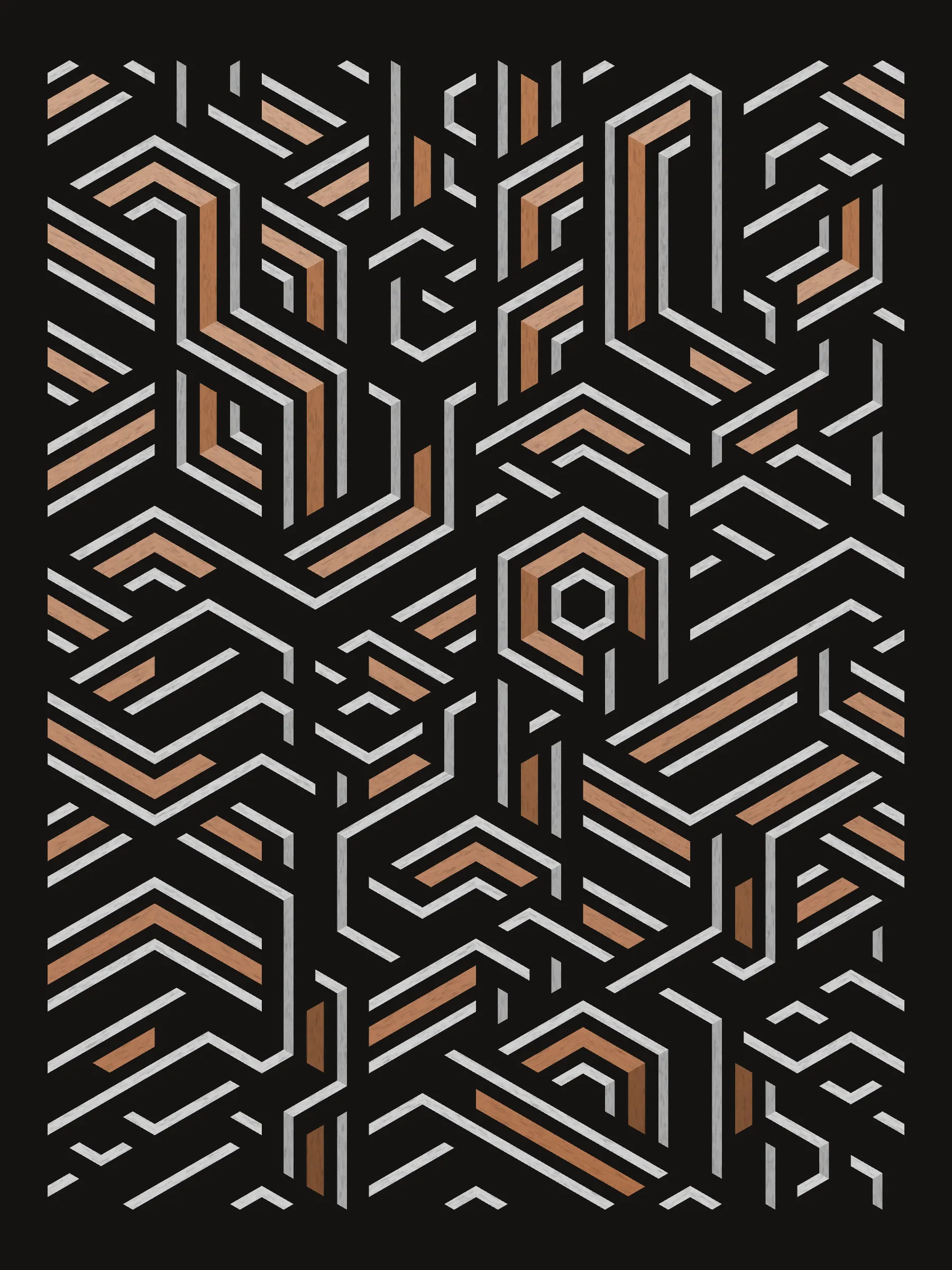 Lines are bent and shaded. There are no wrong turns. 

[Interaction in live view: press 1-7 or left/right arrow keys to see the stages of sketch construction: 1-grid, 2-divide, 3-tile, 4-bend, 5-shade, 6-color, 7-texture].