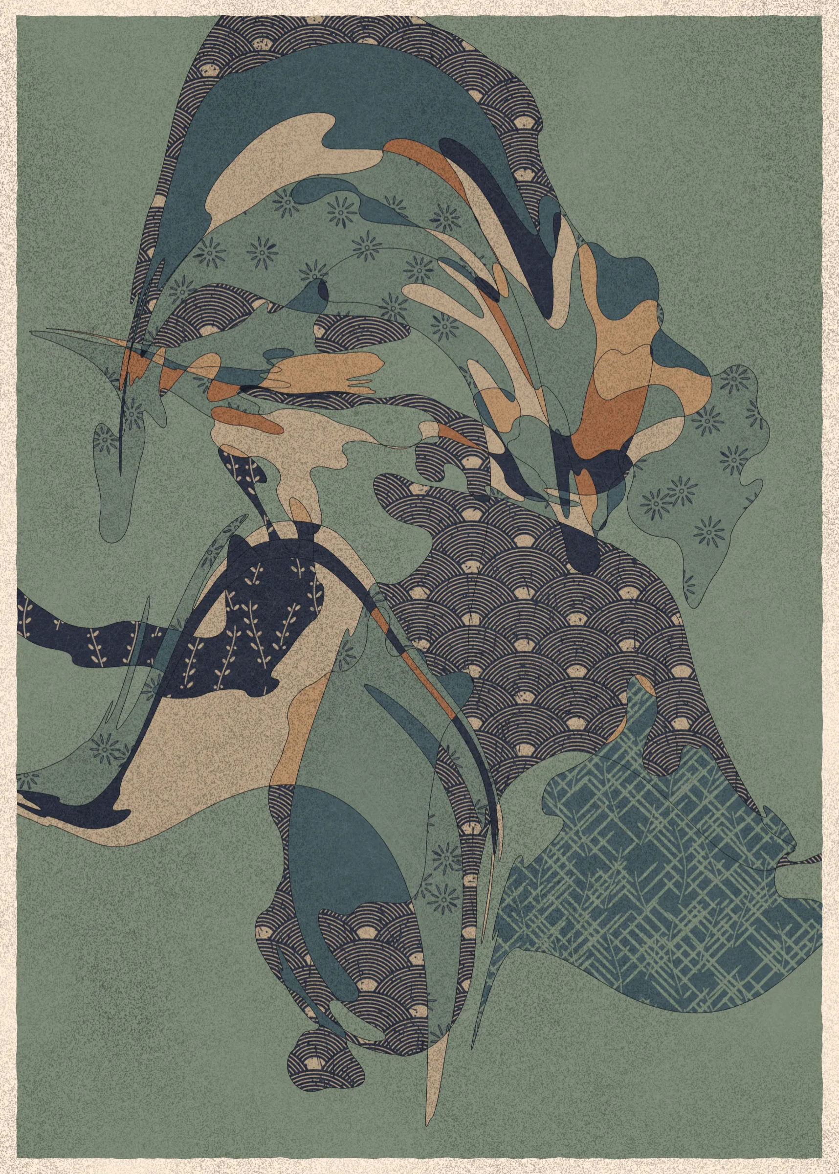 Memories of Qilin is inspired by traditional East Asian art. It channels the sense of movement and fluidity found in classical Chinese brushwork, while drawing from the colors, patterns, and forms of ukiyo-e woodblock prints. 

The series explores elements of folklore, evoking the mythological imagery of dragons, phoenixes, flowers, and mountains.  The title references a fabled chimerical beast found throughout East Asian mythology (while the qilin is its Chinese name, it is also known in Korea as the girin and Japan as the kirin) that represents prosperity and luck.

Viewers are invited to interpret elusive forms that verge on representation. As with the stories passed on through generations, each piece is imagined, organic, and ever-in-flux.