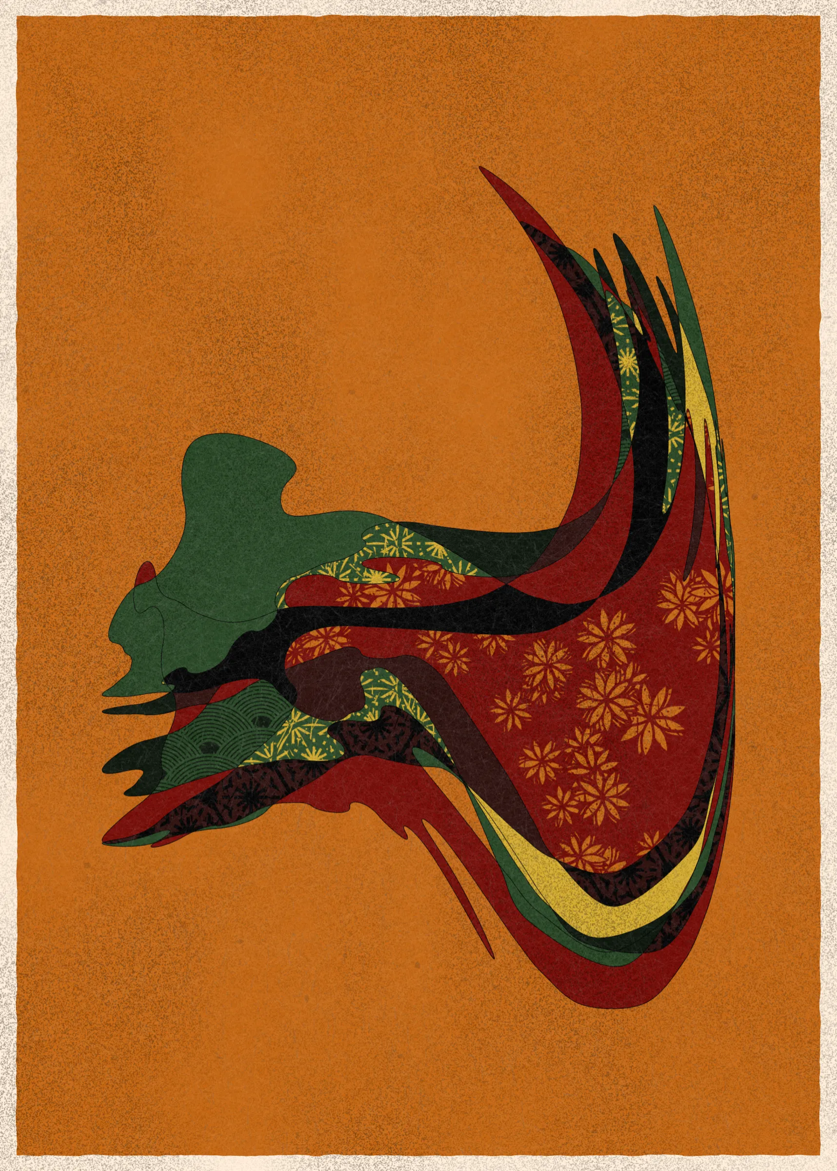 Memories of Qilin is inspired by traditional East Asian art. It channels the sense of movement and fluidity found in classical Chinese brushwork, while drawing from the colors, patterns, and forms of ukiyo-e woodblock prints. 

The series explores elements of folklore, evoking the mythological imagery of dragons, phoenixes, flowers, and mountains.  The title references a fabled chimerical beast found throughout East Asian mythology (while the qilin is its Chinese name, it is also known in Korea as the girin and Japan as the kirin) that represents prosperity and luck.

Viewers are invited to interpret elusive forms that verge on representation. As with the stories passed on through generations, each piece is imagined, organic, and ever-in-flux.