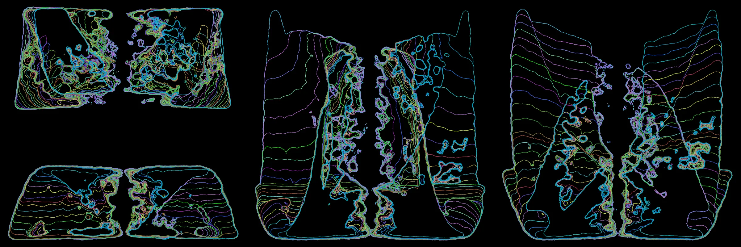 Primordial presents forms as diverse as those found in the natural world. The emergent system powering Primordial is capable of generating this diversity but is hard to control. After the initial generation there is a curation step; forms must meet certain criteria or the algorithm replaces them.

The forms produced by Primordial are presented in a triptych, as comparing multiple outputs is fundamental to understanding a generative algorithm. Primordial attempts to generate triptychs where the individual forms are related, and the results can be surprisingly harmonious or discordant.

Once the triptych is finalized, click on one of the forms to redraw a previous image. Press s to save the entire triptych, or 1-3 to save an individual image.