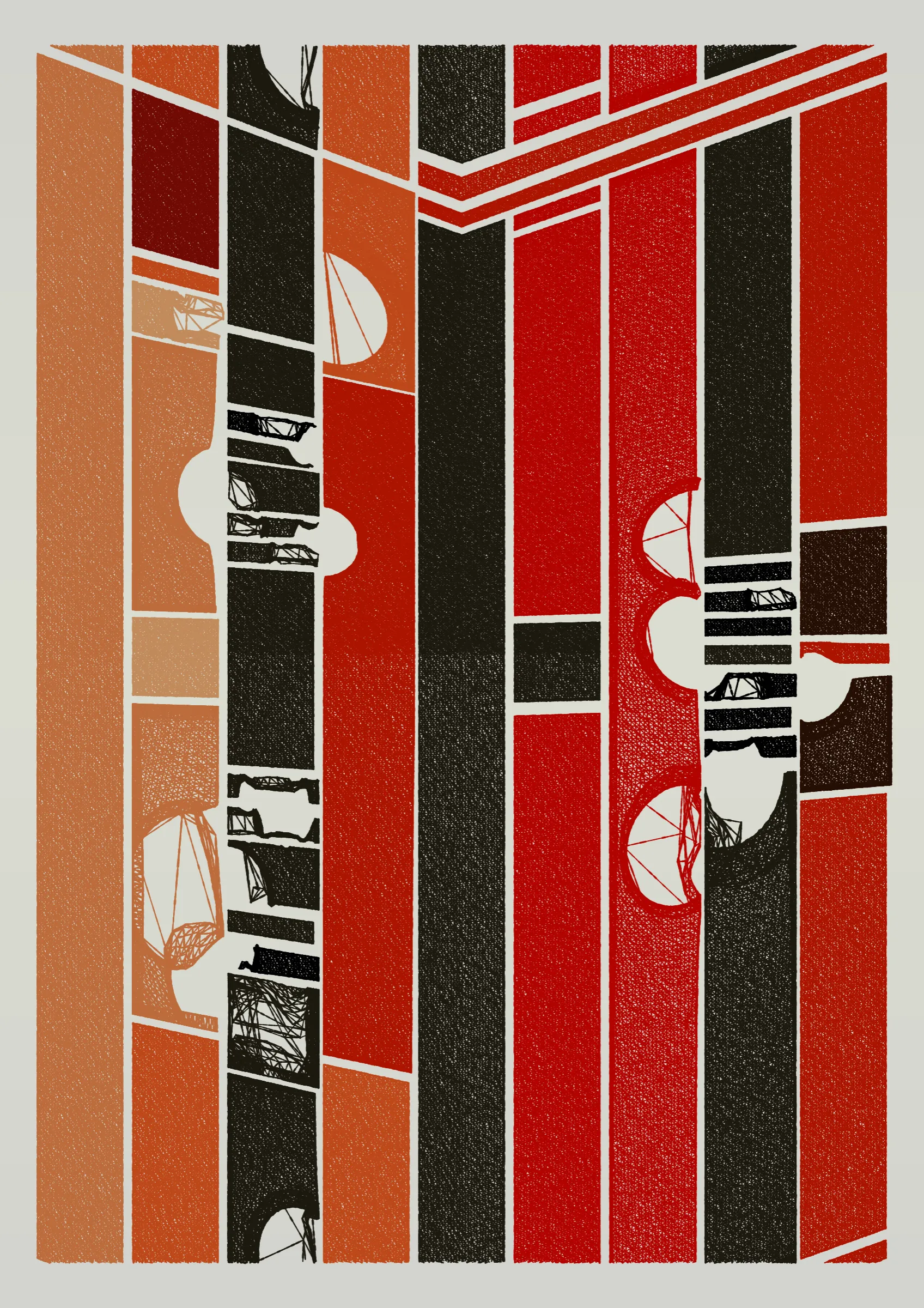 "Edifice" is a series of 976 massive, deteriorating structures built on strange terrain. It is an exploration of buildings being conceptualized, constructed, and eroded away under a wide variety of conditions. Edifice's outputs run the gamut between minimal and maximal, with some showing few large, static blocks of color, and others many small, highly textured and warped shapes. Each image is progressively constructed in front of the viewer's eyes. It is a system full of surprises that I'm excited to share with the world.