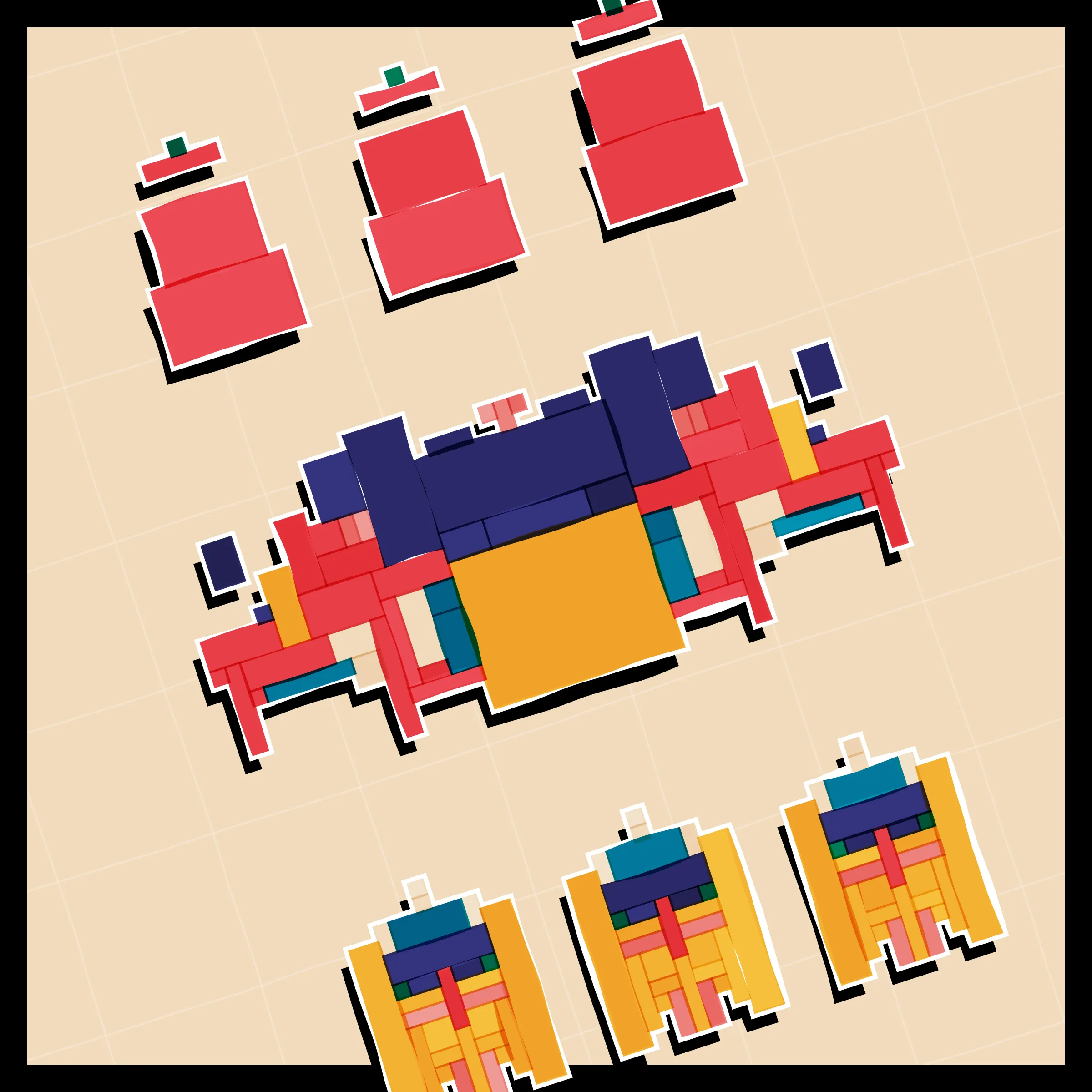 Perfectly symmetric - imperfectly drawn. Exploring the contrast between precision and chance in a playful spacecraft / papercraft setting. 