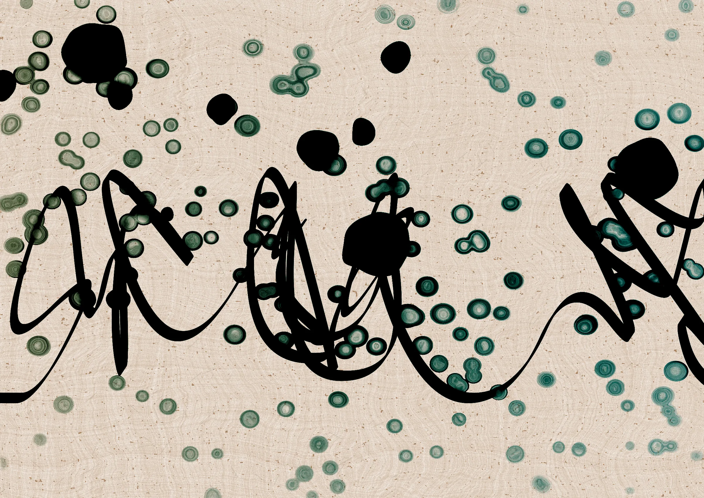 Sudfah (Arabic for "happy accident") is a generative collection celebrating the beauty that can emerge from chaos, mistakes, and accidents.

A single calligraphic line intends to tell one story (sometimes wandering and confused in its own right, but always meandering from one side to the other).

Digital liquid is spilled upon it and takes the ink in directions that are unexpected, uncontrolled, and tell a much more interesting story than the one the line intended.... and often more beautiful.
