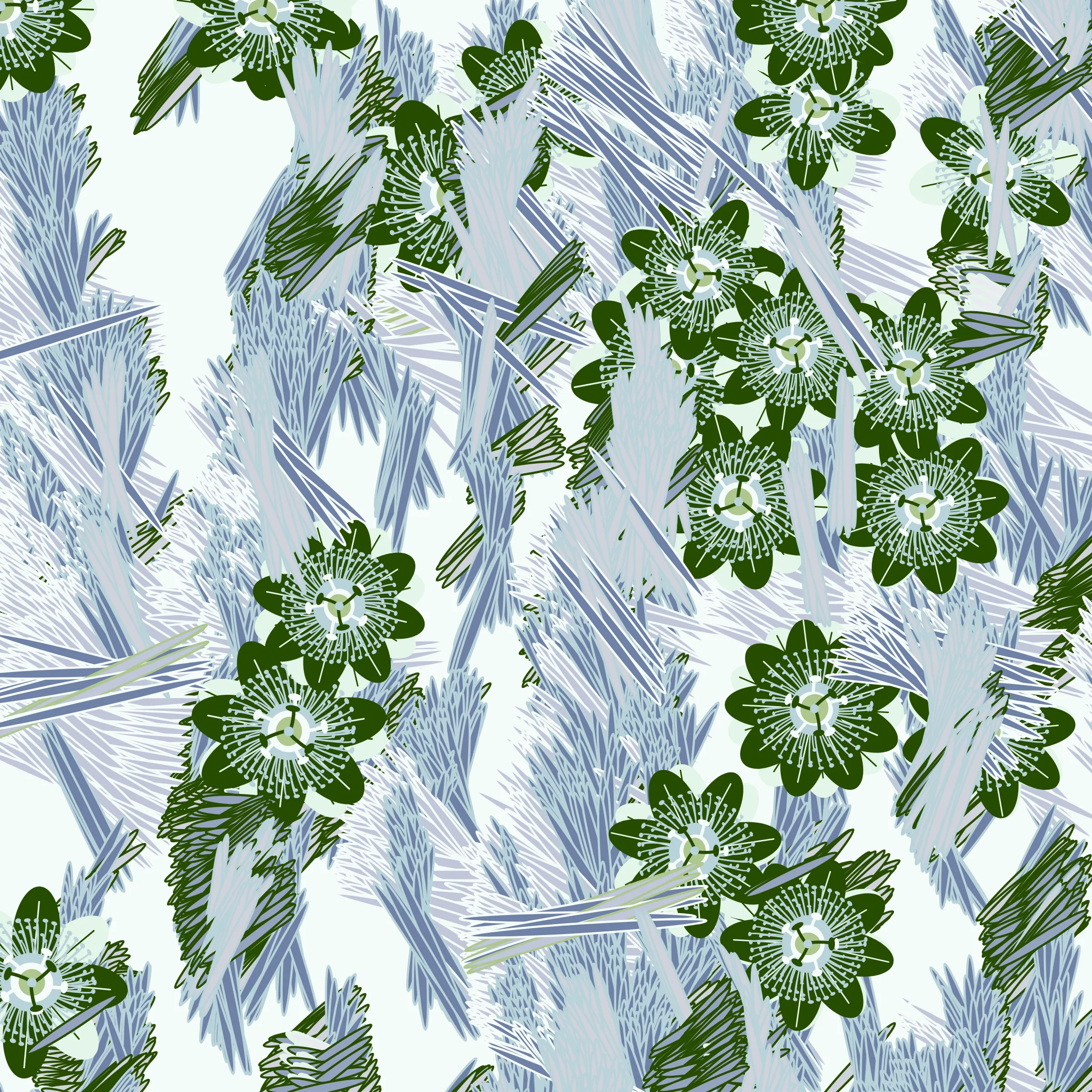 “Fragments of an infinite field” is a compositional system in which an idealized plant species is generated and arranged in a potentially infinite field of foliage. The main environmental parameter of the composition is the determination of a season of the year. The season determines the landscape’s colors and defines specific phenomena for each of them, such as rain in summer, snow in winter, petals falling in autumn, and pollen in spring. The flower has several possible variables, which can be macro aspects, affecting the entire population of the species, or micro, affecting each individual of the species differently. For example, the number of petals can be equal in all individuals or not. The number of filaments and other structures of the flower can undergo minor deviations, generating small mutations. The confusion between the figure (plant) and the background (earth, sky, other natural elements) is fascinating from a compositional point of view. The background colors are, most of the time, colors present in the figures, often breaking the boundary between them and, therefore, generating chromatic masses. In this project I also intend to research the following question: How to create parameters that resemble a living organism's growth? In this sense, the project approaches digital morphogenesis and the development of procedural organisms.
