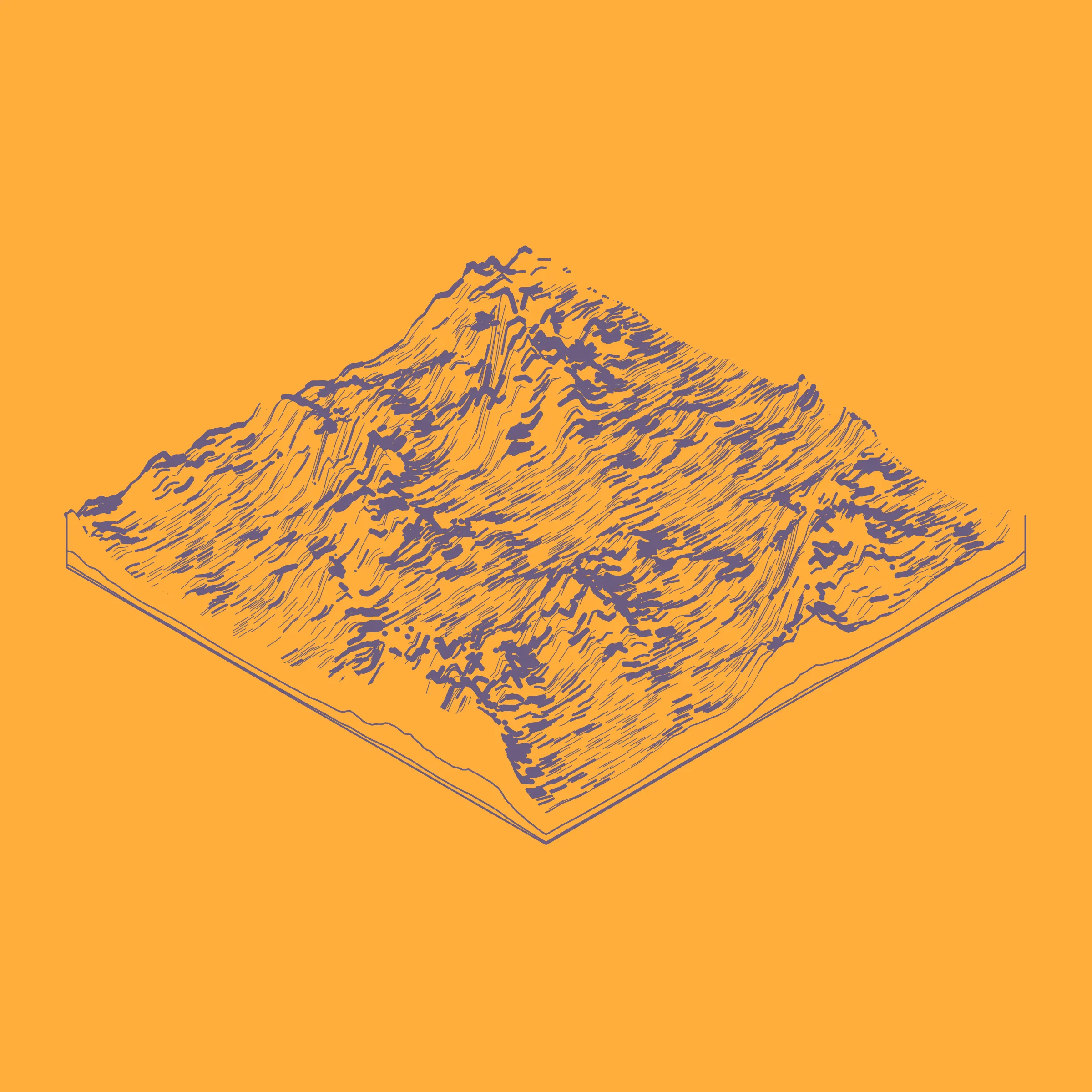A generative algorithm that draws the impression of a landscape from a multitude of possibilities. The unique seed from each token drives the parametric assortment of lines, colors, and forms into a constructed composition.