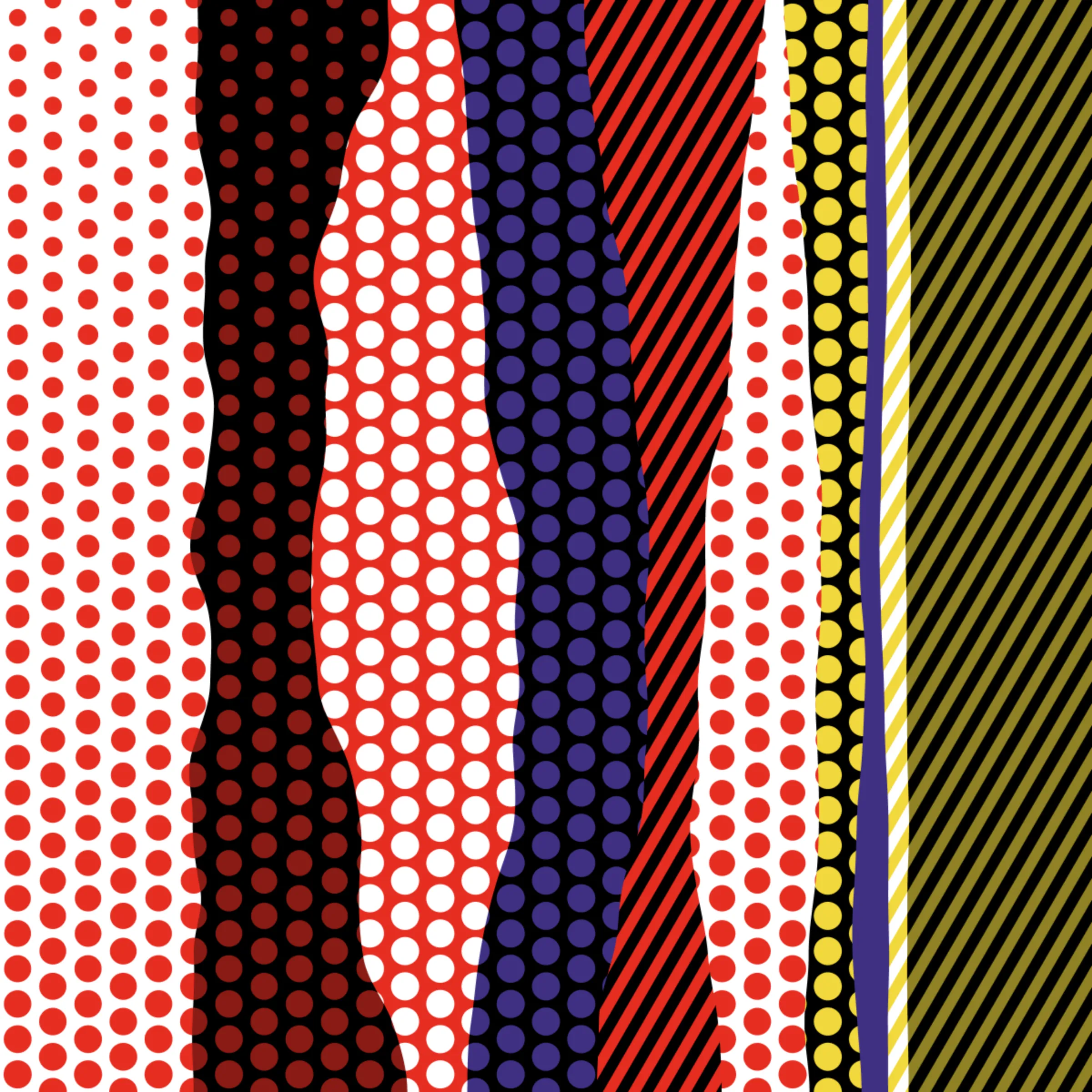 An ode to Roy Lichtenstein, incorporating his iconic version of Ben-Day dots, halftone dots, angled stripes, and solid color patches. Inspired by Roy's sea and landscape paintings, each artwork generates a unique combination of patterns, shapes, and colors.