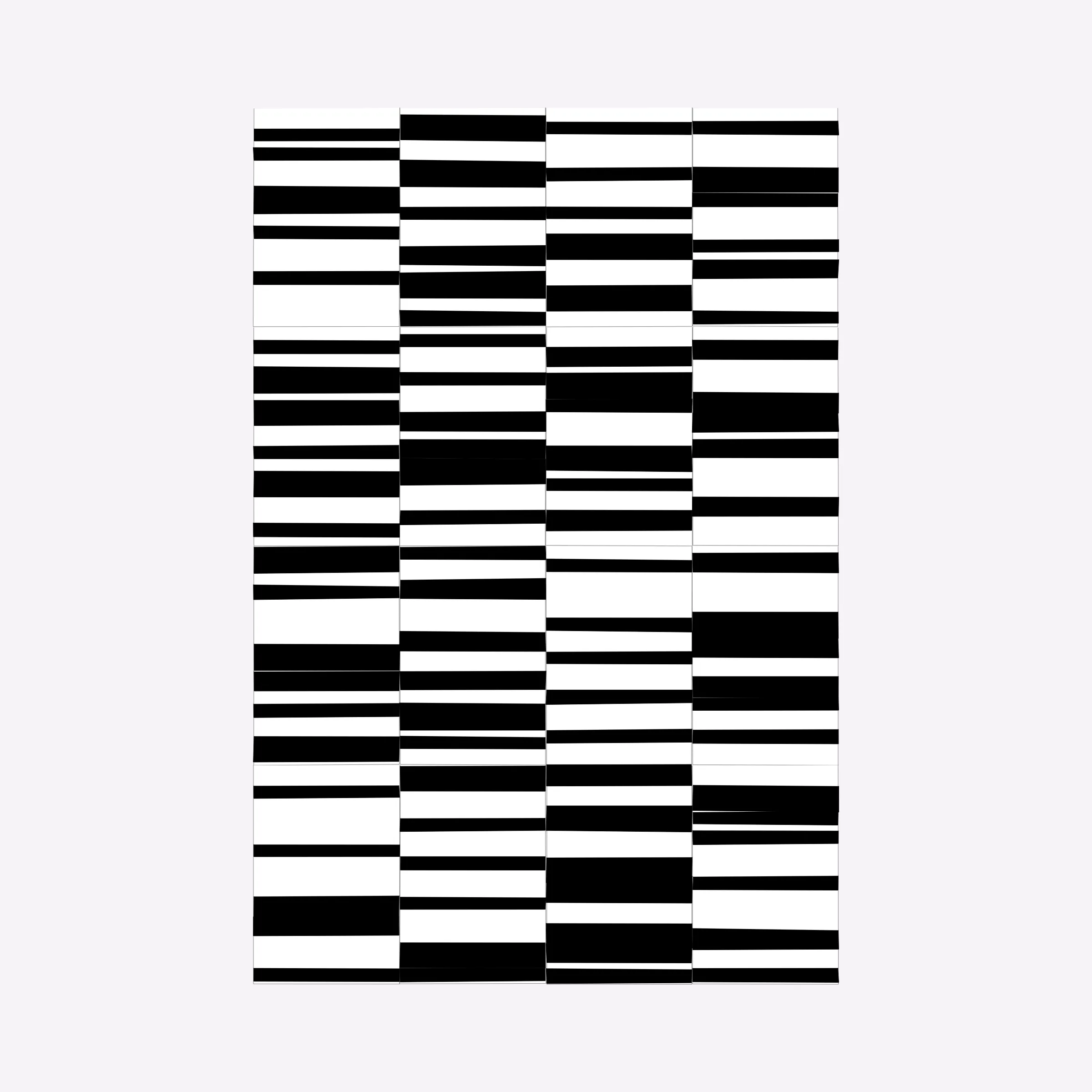 Attempts at perfection are destined to fail. This project embraces the impossibility of perfection in human execution and digitally simulates these imperfections.

In his abstract minimalist work, visual artist Wouter Kalis steers away from meaning. Horizontal black and white paper strips are placed on colored paper panels and one strip dictates the placing of the next. However, each attempt at perfection ends in failure. These mistakes have now become the signature of his work and contribute to the depth of content.

Digital representations of minimalist art can be executed to perfection but are less interesting to look at. In this project, artist Wouter Kalis and his son, software engineer Rosco Kalis, together attempt to recreate the human touch in digital art, the imperfection. 

The project displays computer-generated digital works similar to the physical works made out of paper. The colors of the digital panels are directly derived from the colors of the paper used for the physical work. The digital works can thus be reproduced using real paper. Please see the project website for details if you're interested in purchasing a handmade physical reproduction of your NFT.