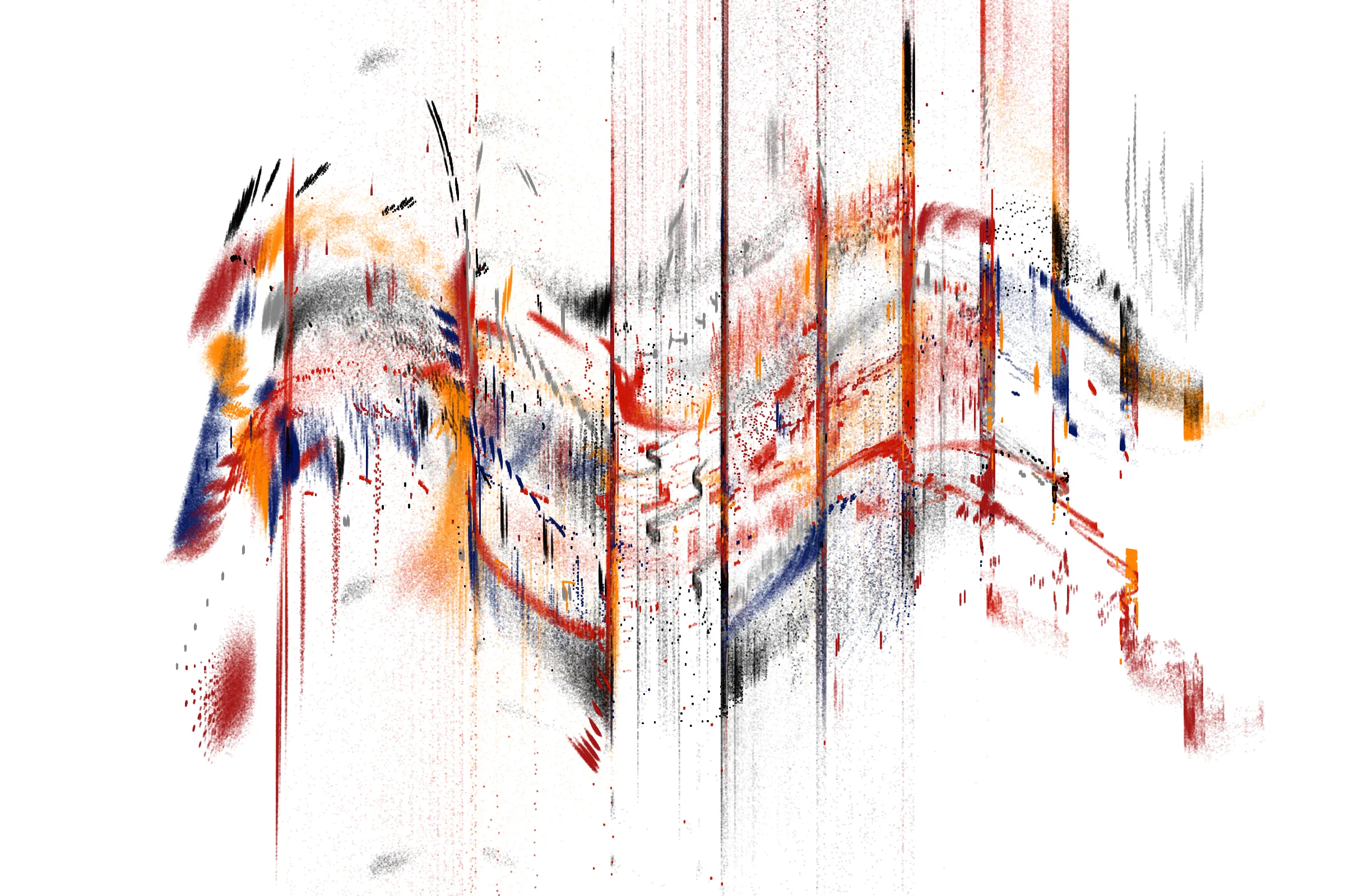 "Attraction" is a system that draws single pixels, one by one, according to a set of rules inspired by the 'Chaos Game'.
Additionally, trigonometric functions may be used to displace pixels, resulting in wave patterns.

All unique properties of each artwork are defined by the token's hash. This hash will set all the parameters: the color palette, the positioning of objects and the rules by which pixels are drawn.

By the nature of this system, several well known patterns from computing and math may appear in the artworks.