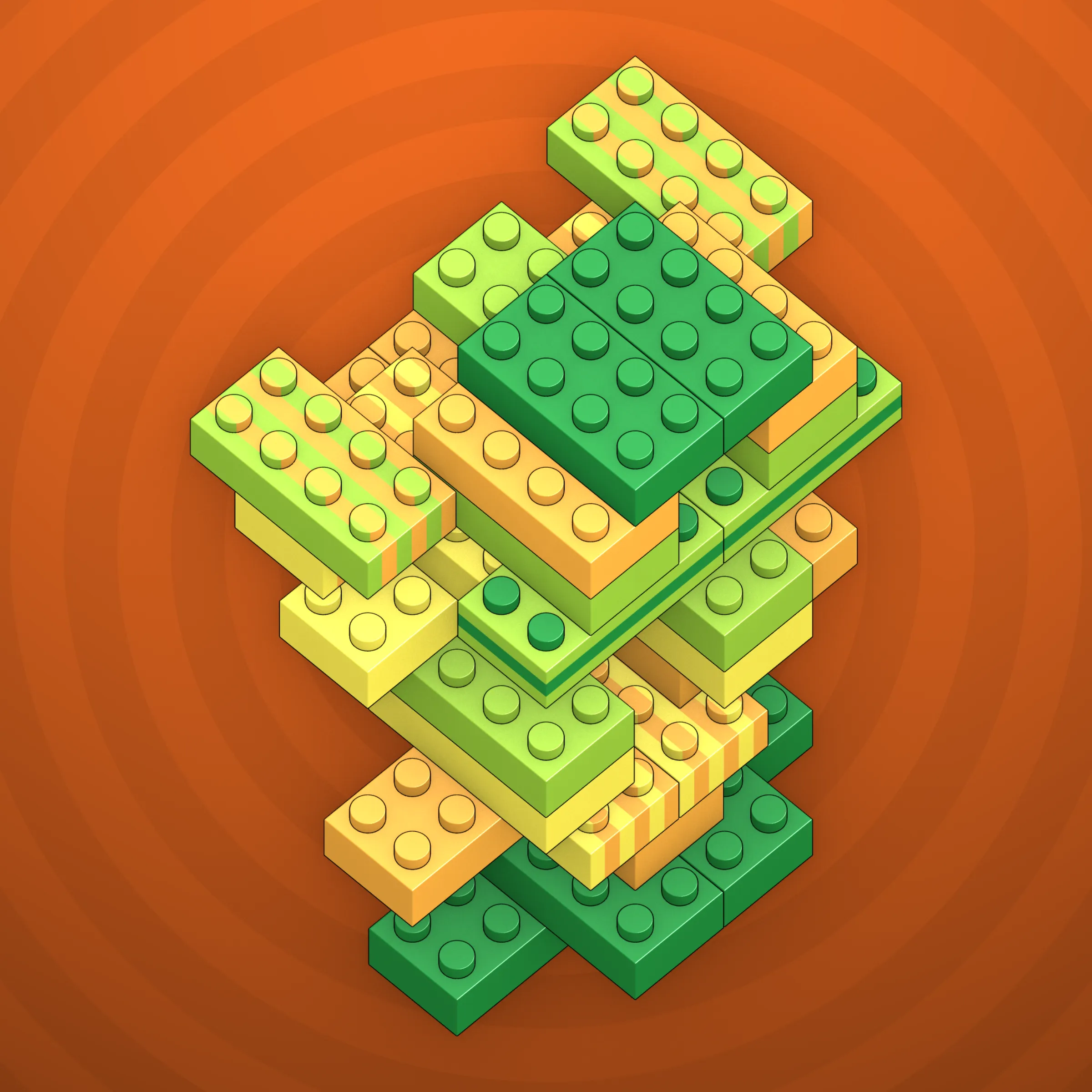 The project focuses on how easily one assigns meaning to seemingly random combinations of blocks, giving them personality and creating emotional connections.

I was inspired by Ringers, in which people see animals and other characters. I wanted to amplify this quality, and the idea of sculptures made of blocks clicked! Endless combinations, funny characters, and my passion for cubes, voxels, and modular systems.

To make the sculptures, I used technique of hybrid voxel raymarching, so we can say, the sculptures are made of colored void in a reflected space. Some of them may seem impossible due to the lack of perspective, but sooner or later it all clicks! It helps to keep in mind that all shapes are symmetrical.

The script uses modern features of GPU so it's supposed to work only on desktop: Chrome, Firefox or Safari