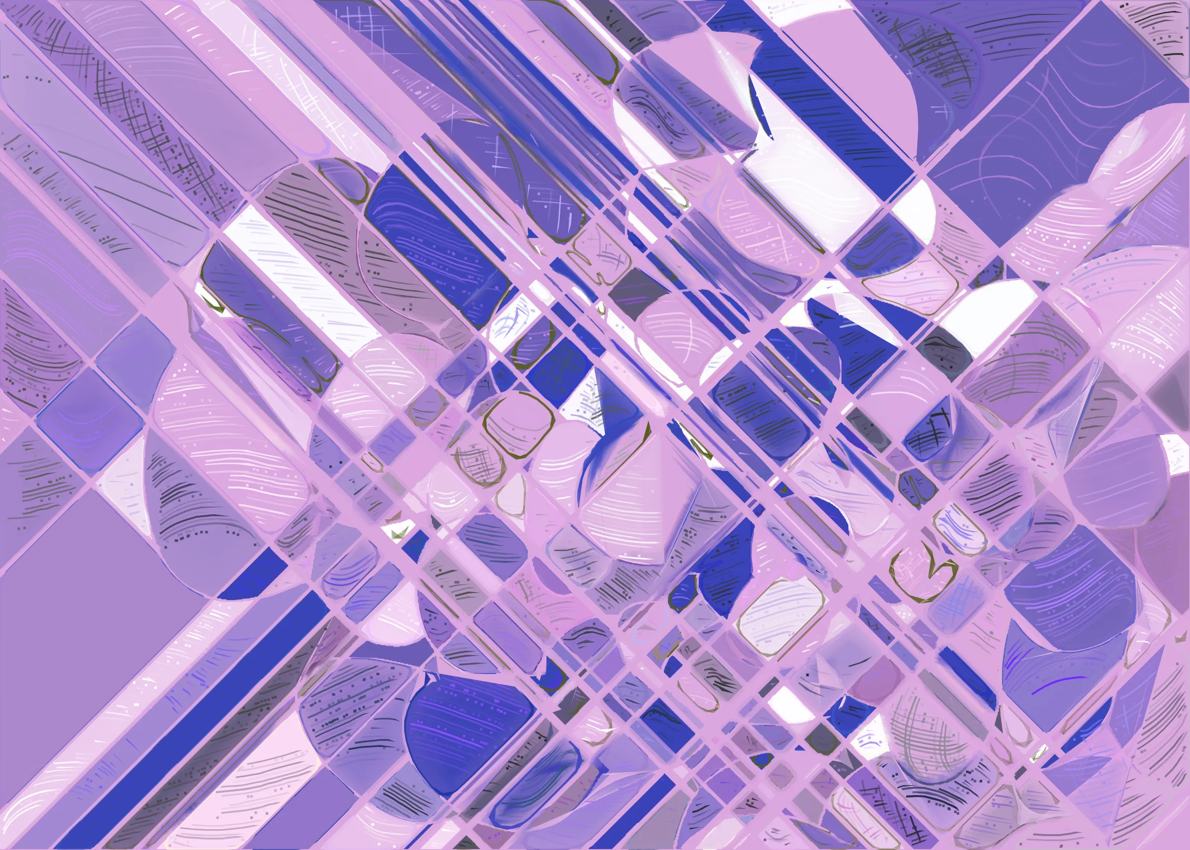 **Running Moon** depicts the nuanced interaction between clouds and moonlight. It is a search for boundaries between structure and fluidity, precision and errors. It is a quest for harmony. 

The rendering of **Running Moon** is inspired by stained glass and watercolor. It captures the sharpness of the glass and the softness of light using abstract forms. As organic shapes gradually expand to fill the space, brush-pen-like stripes solder these pieces together to form intricate compositions.