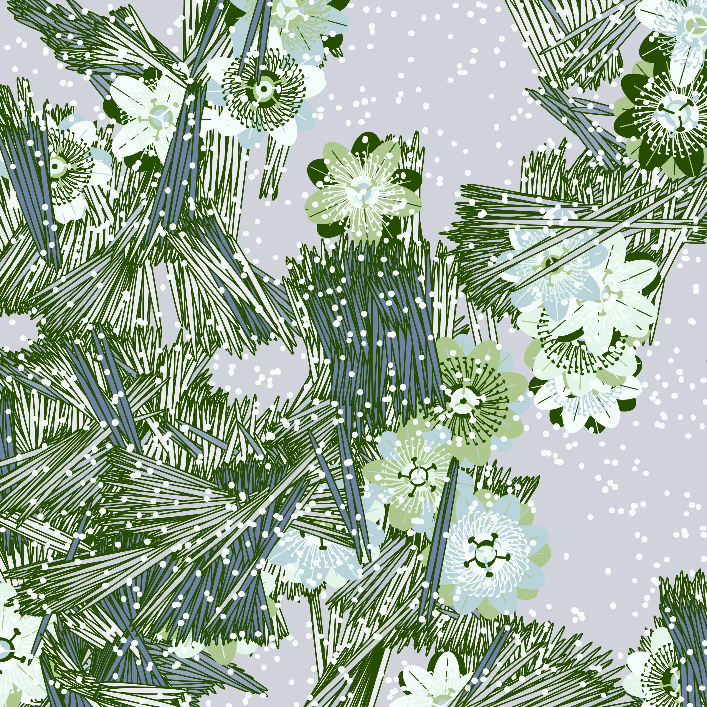 “Fragments of an infinite field” is a compositional system in which an idealized plant species is generated and arranged in a potentially infinite field of foliage. The main environmental parameter of the composition is the determination of a season of the year. The season determines the landscape’s colors and defines specific phenomena for each of them, such as rain in summer, snow in winter, petals falling in autumn, and pollen in spring. The flower has several possible variables, which can be macro aspects, affecting the entire population of the species, or micro, affecting each individual of the species differently. For example, the number of petals can be equal in all individuals or not. The number of filaments and other structures of the flower can undergo minor deviations, generating small mutations. The confusion between the figure (plant) and the background (earth, sky, other natural elements) is fascinating from a compositional point of view. The background colors are, most of the time, colors present in the figures, often breaking the boundary between them and, therefore, generating chromatic masses. In this project I also intend to research the following question: How to create parameters that resemble a living organism's growth? In this sense, the project approaches digital morphogenesis and the development of procedural organisms.