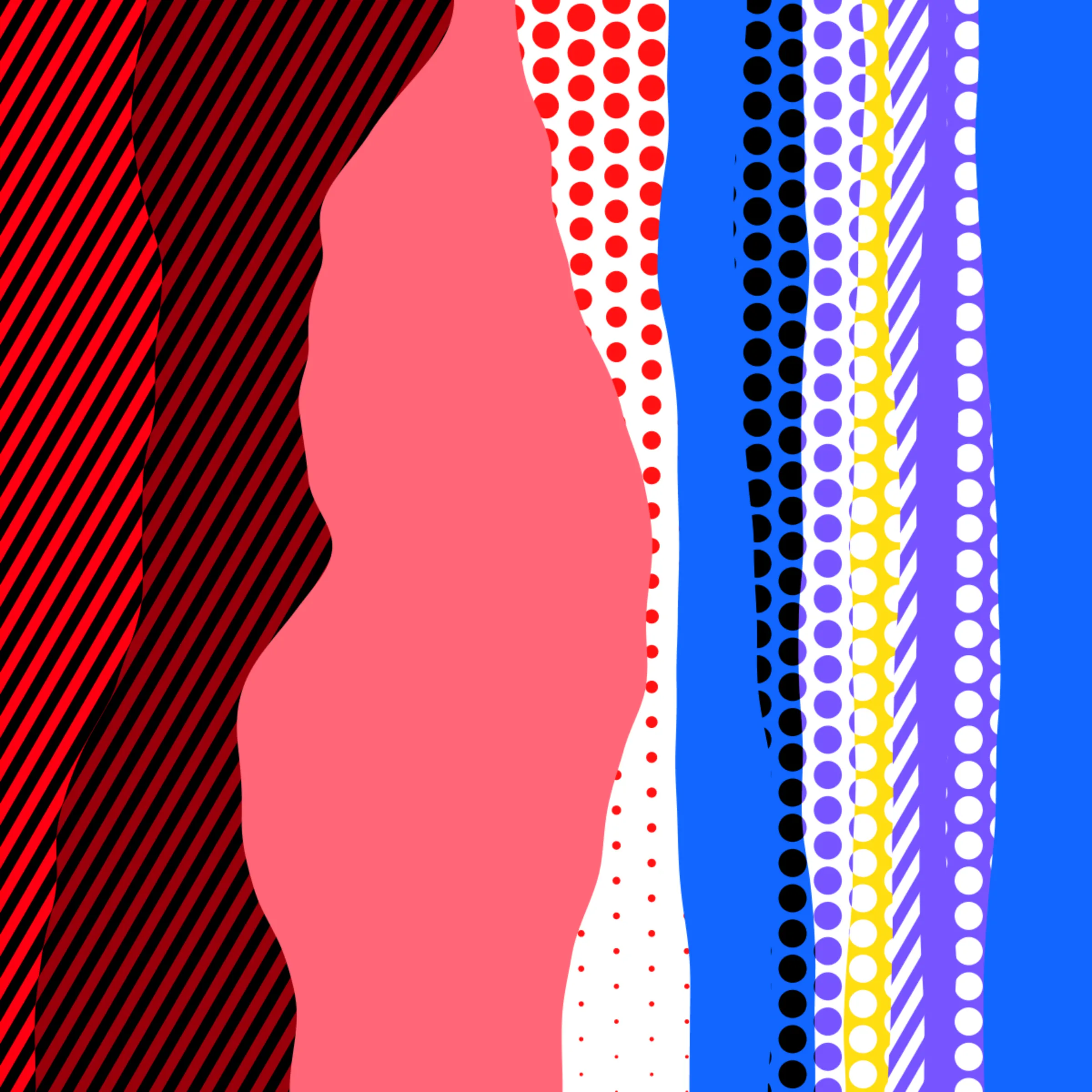 An ode to Roy Lichtenstein, incorporating his iconic version of Ben-Day dots, halftone dots, angled stripes, and solid color patches. Inspired by Roy's sea and landscape paintings, each artwork generates a unique combination of patterns, shapes, and colors.