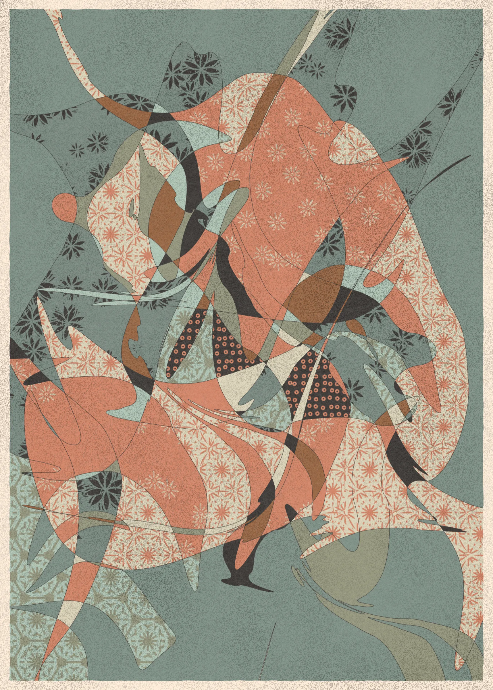 Memories of Qilin is inspired by traditional East Asian art. It channels the sense of movement and fluidity found in classical Chinese brushwork, while drawing from the colors, patterns, and forms of ukiyo-e woodblock prints. 

The series explores elements of folklore, evoking the mythological imagery of dragons, phoenixes, flowers, and mountains.  The title references a fabled chimerical beast found throughout East Asian mythology (while the qilin is its Chinese name, it is also known in Korea as the girin and Japan as the kirin) that represents prosperity and luck.

Viewers are invited to interpret elusive forms that verge on representation. As with the stories passed on through generations, each piece is imagined, organic, and ever-in-flux.