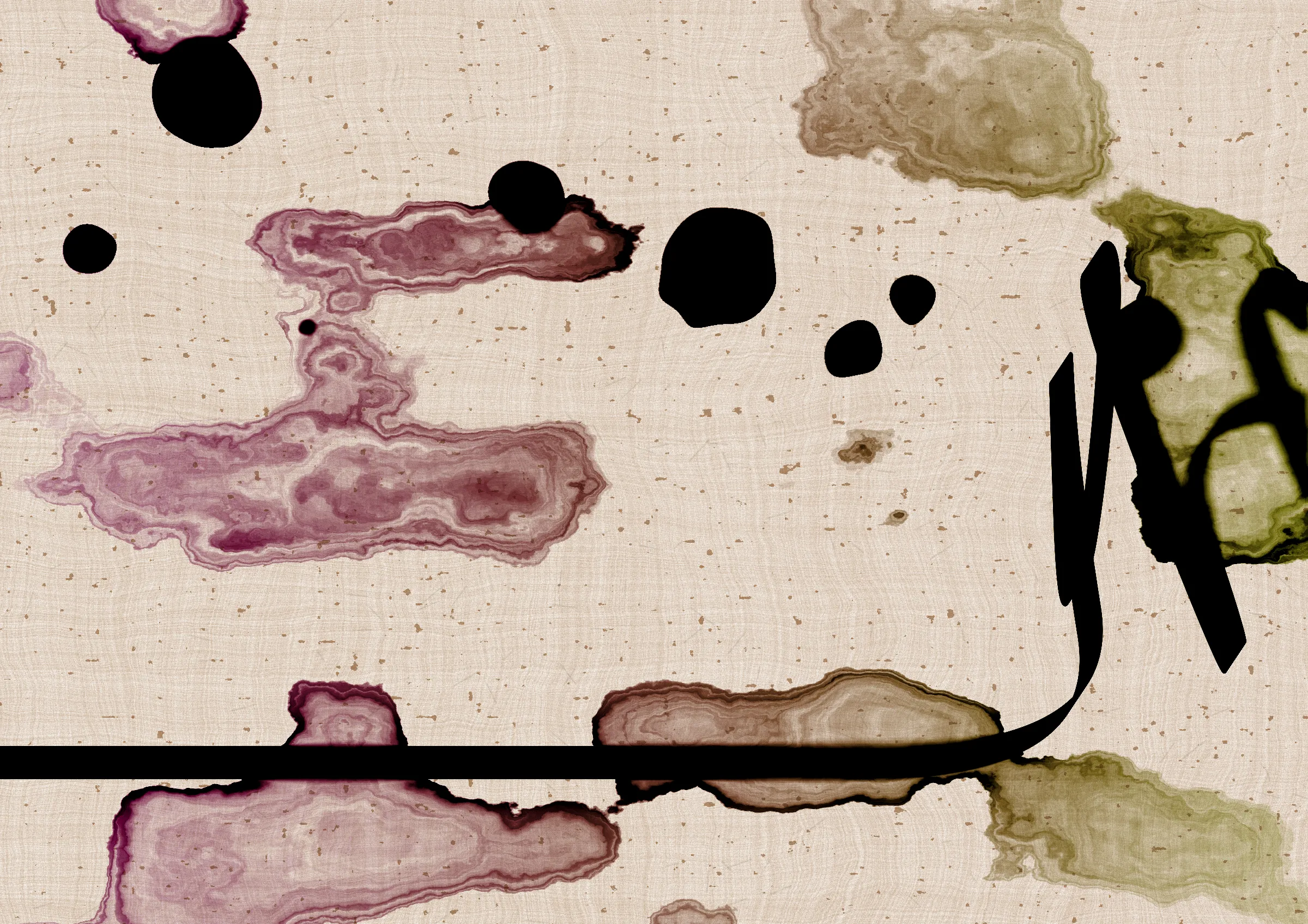 Sudfah (Arabic for "happy accident") is a generative collection celebrating the beauty that can emerge from chaos, mistakes, and accidents.

A single calligraphic line intends to tell one story (sometimes wandering and confused in its own right, but always meandering from one side to the other).

Digital liquid is spilled upon it and takes the ink in directions that are unexpected, uncontrolled, and tell a much more interesting story than the one the line intended.... and often more beautiful.
