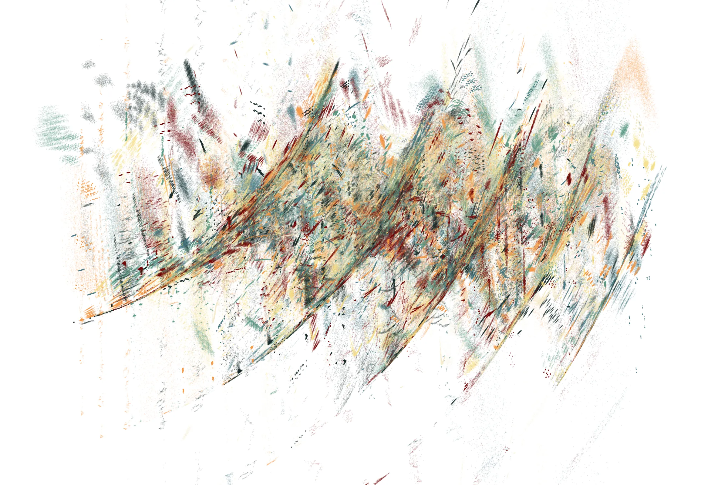 "Attraction" is a system that draws single pixels, one by one, according to a set of rules inspired by the 'Chaos Game'.
Additionally, trigonometric functions may be used to displace pixels, resulting in wave patterns.

All unique properties of each artwork are defined by the token's hash. This hash will set all the parameters: the color palette, the positioning of objects and the rules by which pixels are drawn.

By the nature of this system, several well known patterns from computing and math may appear in the artworks.