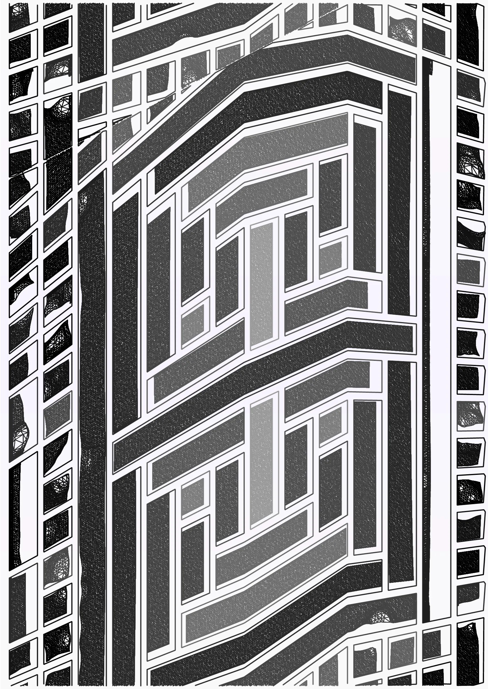 "Edifice" is a series of 976 massive, deteriorating structures built on strange terrain. It is an exploration of buildings being conceptualized, constructed, and eroded away under a wide variety of conditions. Edifice's outputs run the gamut between minimal and maximal, with some showing few large, static blocks of color, and others many small, highly textured and warped shapes. Each image is progressively constructed in front of the viewer's eyes. It is a system full of surprises that I'm excited to share with the world.