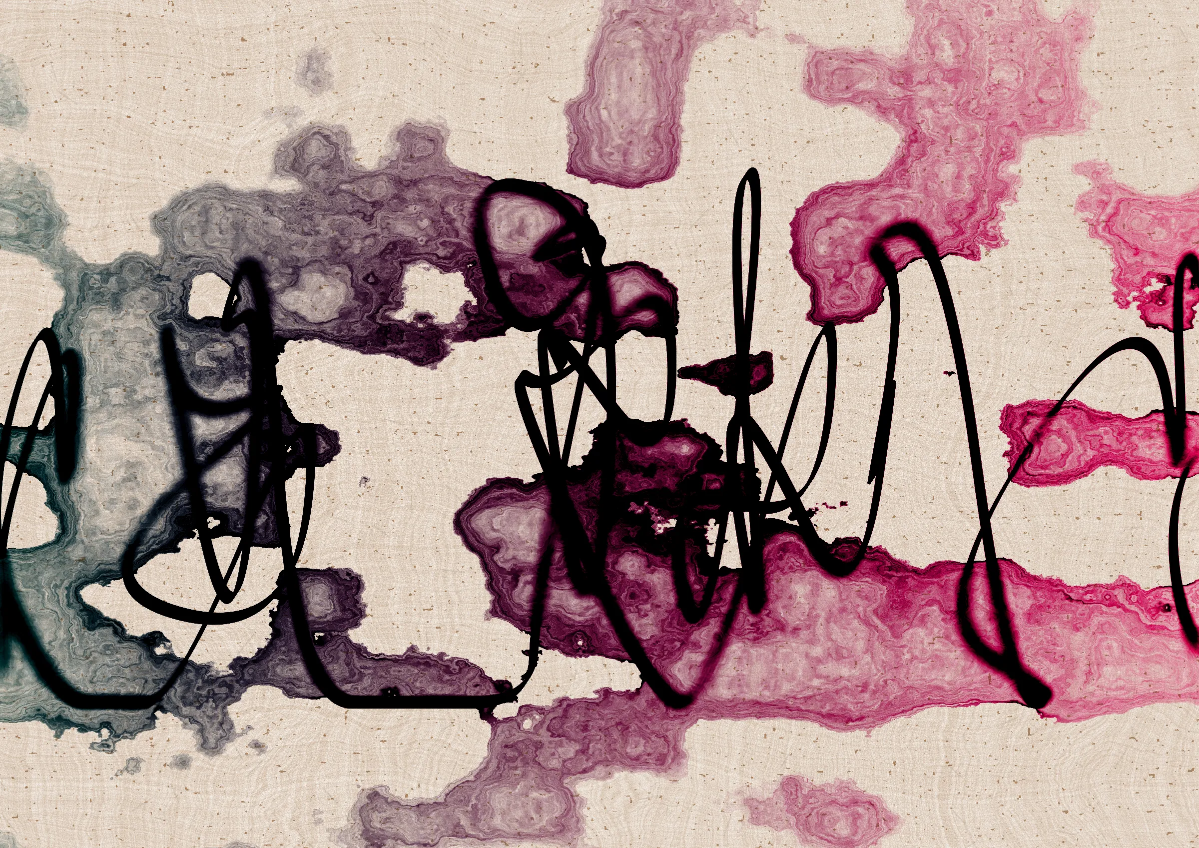 Sudfah (Arabic for "happy accident") is a generative collection celebrating the beauty that can emerge from chaos, mistakes, and accidents.

A single calligraphic line intends to tell one story (sometimes wandering and confused in its own right, but always meandering from one side to the other).

Digital liquid is spilled upon it and takes the ink in directions that are unexpected, uncontrolled, and tell a much more interesting story than the one the line intended.... and often more beautiful.