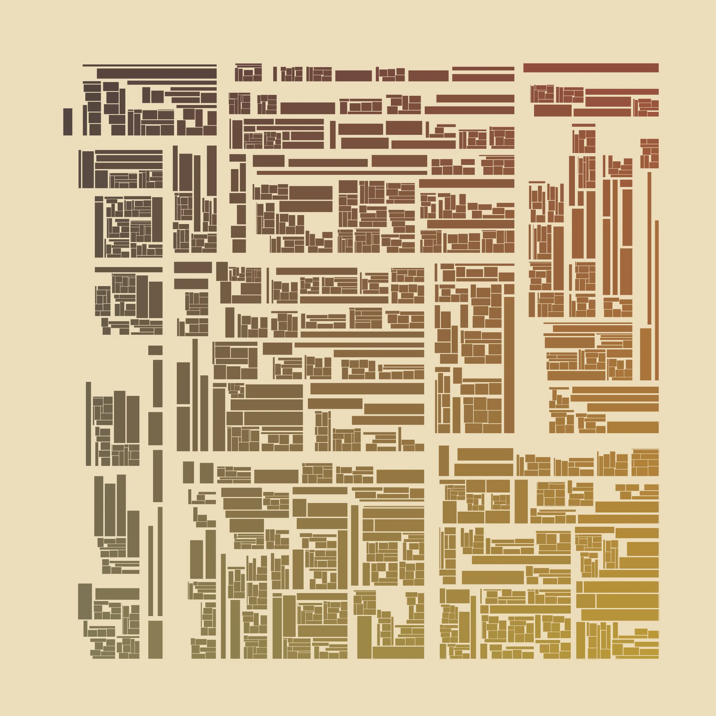 Recursion is a generative art project whose concept is recursion. Each variation starts with a block which is irregularly divided into smaller blocks, which are then divided into smaller blocks, which are then divided into smaller blocks, etc, based on a defined depth (to better visualize this concept, take a look at https://hevey.art/blog/recursion-concept). In this project, even the script is recursive! The script is able to generate a large number of variations and each of these variations is then able to generate its own variations (keeping the same properties) with a single click on the image.