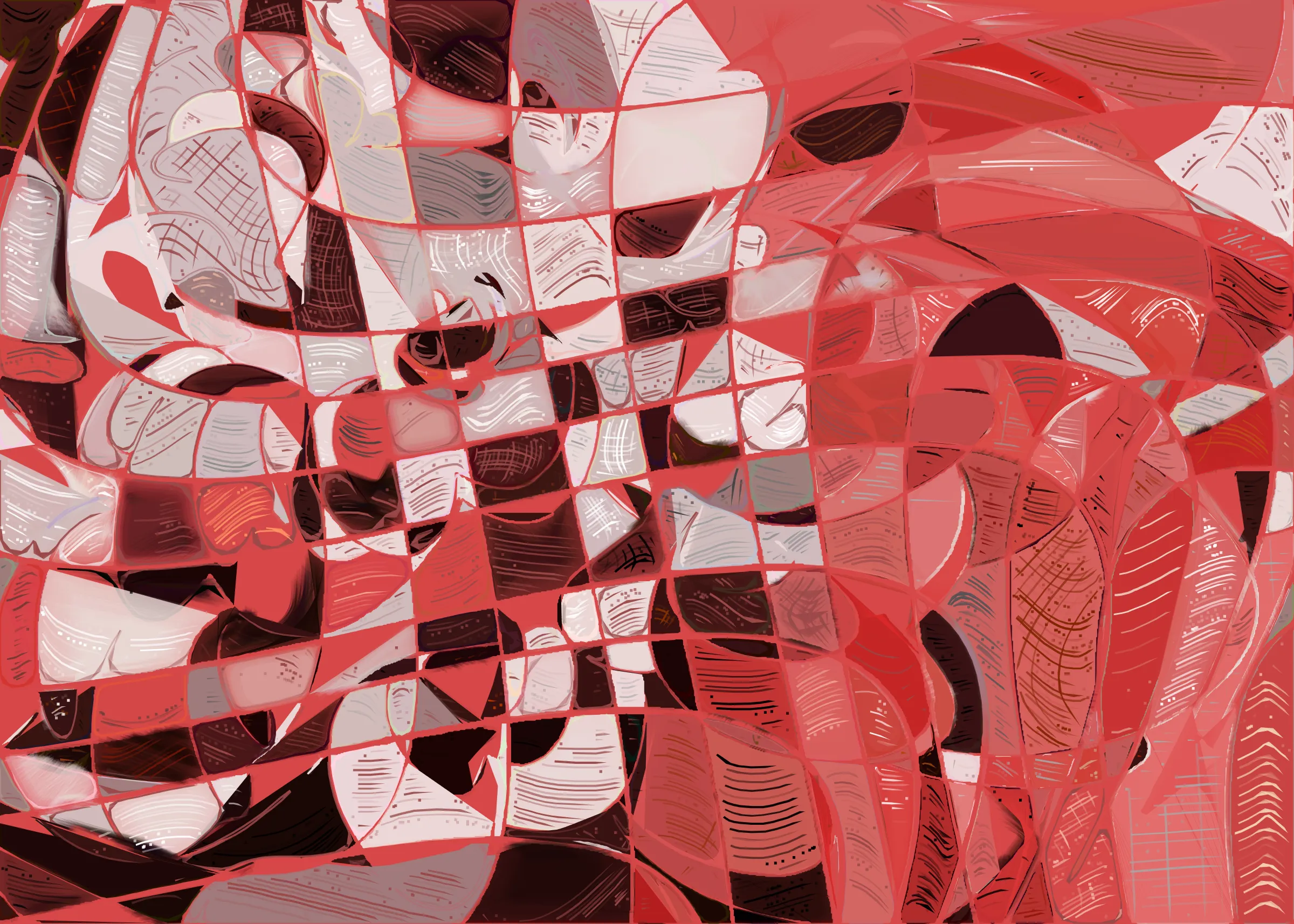 **Running Moon** depicts the nuanced interaction between clouds and moonlight. It is a search for boundaries between structure and fluidity, precision and errors. It is a quest for harmony. 

The rendering of **Running Moon** is inspired by stained glass and watercolor. It captures the sharpness of the glass and the softness of light using abstract forms. As organic shapes gradually expand to fill the space, brush-pen-like stripes solder these pieces together to form intricate compositions.