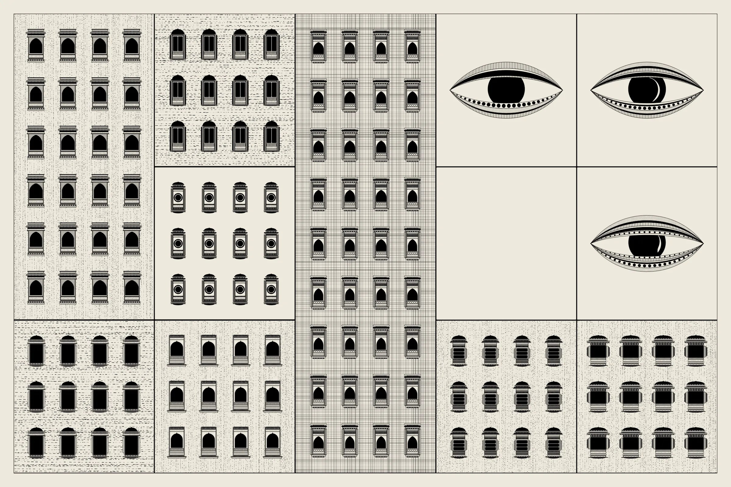 _Alan Ki Aankhen_ is an exploration of other-worldly cityscapes in the visual aesthetic of Fahad’s distinct style with pen and paper. The title, translated as _Alan’s Eyes_, alludes to Alan Turing’s machine intelligence test - a thought experiment foreshadowing a moment in which we can no longer differentiate between the real and the artificial. Though first proposed in 1950, the topic feels especially relevant today, as even our creative practices are being carried by shifting technological tides.

The algorithms and decision-making encoded into this generative art project intentionally imitate Fahad’s approach on traditional mediums - composition rules, textures, and overall themes. The visual elements are inspired by Fahad’s memories from his nomadic life. You’ll find intricate windows from Rajasthan, massive Egyptian pyramids rising from the horizon, a density of civilization only seen in New York, and the moon - a comforting and shared sight no matter where you stand.