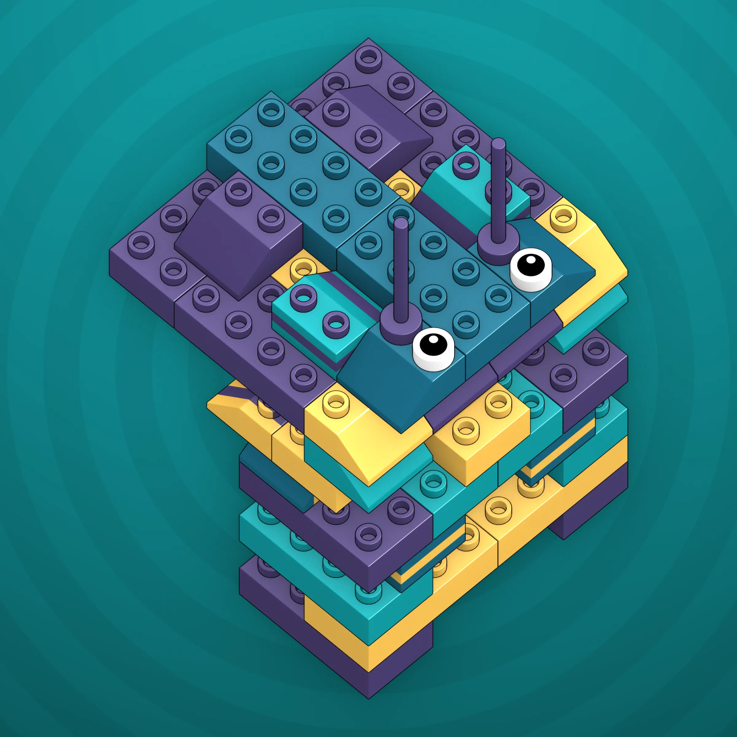 The project focuses on how easily one assigns meaning to seemingly random combinations of blocks, giving them personality and creating emotional connections.

I was inspired by Ringers, in which people see animals and other characters. I wanted to amplify this quality, and the idea of sculptures made of blocks clicked! Endless combinations, funny characters, and my passion for cubes, voxels, and modular systems.

To make the sculptures, I used technique of hybrid voxel raymarching, so we can say, the sculptures are made of colored void in a reflected space. Some of them may seem impossible due to the lack of perspective, but sooner or later it all clicks! It helps to keep in mind that all shapes are symmetrical.

The script uses modern features of GPU so it's supposed to work only on desktop: Chrome, Firefox or Safari