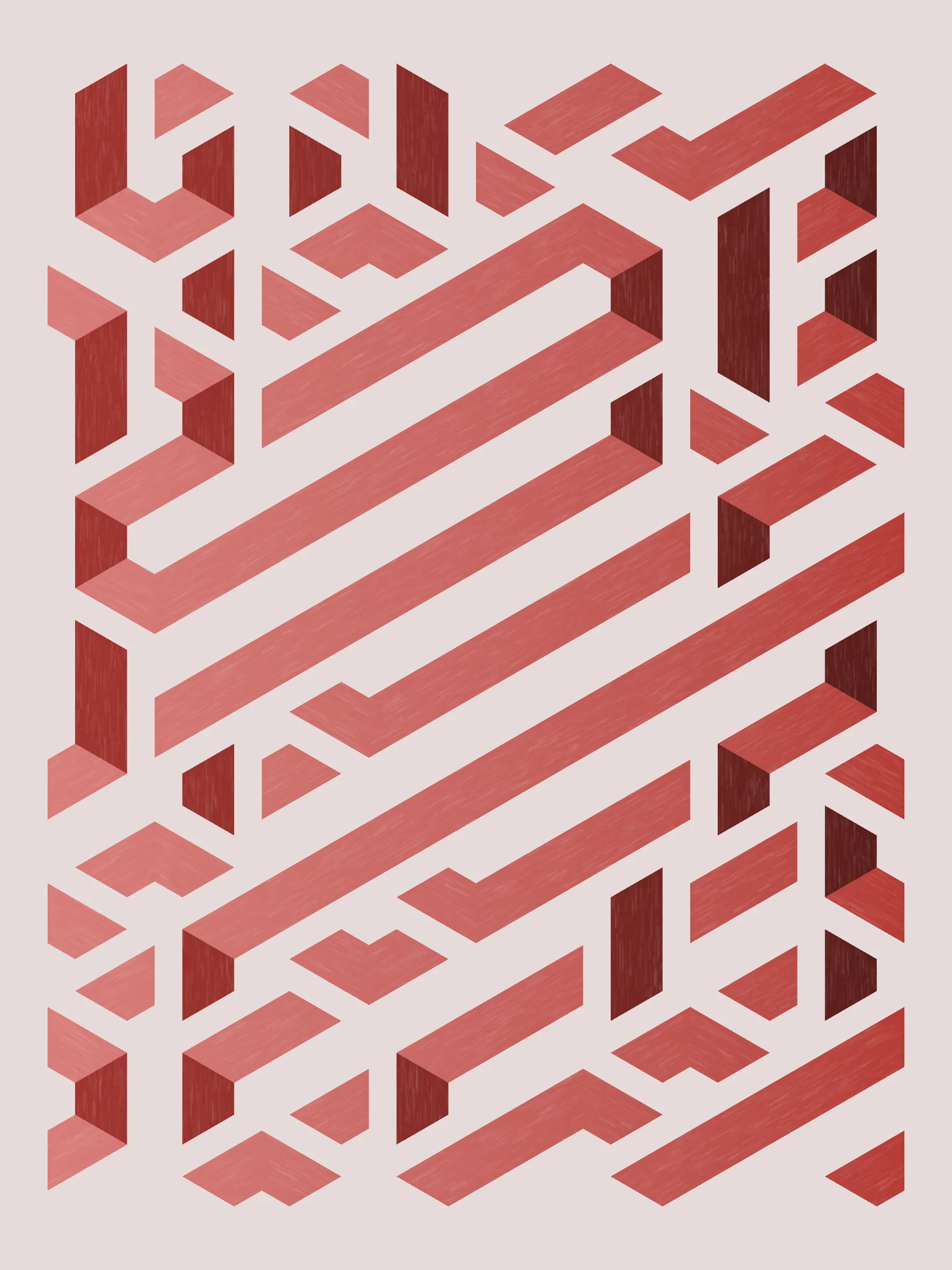 Lines are bent and shaded. There are no wrong turns. 

[Interaction in live view: press 1-7 or left/right arrow keys to see the stages of sketch construction: 1-grid, 2-divide, 3-tile, 4-bend, 5-shade, 6-color, 7-texture].