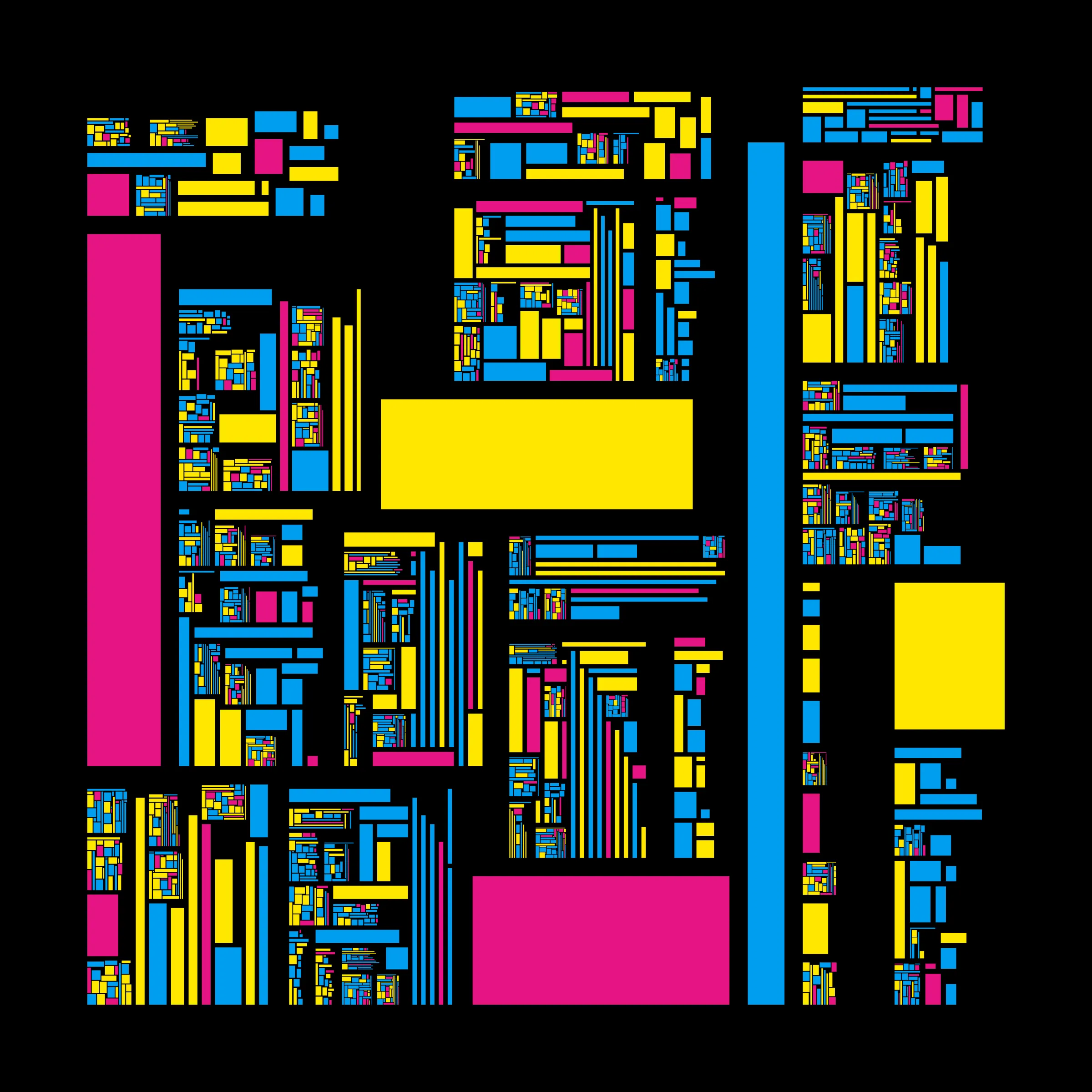 Recursion is a generative art project whose concept is recursion. Each variation starts with a block which is irregularly divided into smaller blocks, which are then divided into smaller blocks, which are then divided into smaller blocks, etc, based on a defined depth (to better visualize this concept, take a look at https://hevey.art/blog/recursion-concept). In this project, even the script is recursive! The script is able to generate a large number of variations and each of these variations is then able to generate its own variations (keeping the same properties) with a single click on the image.