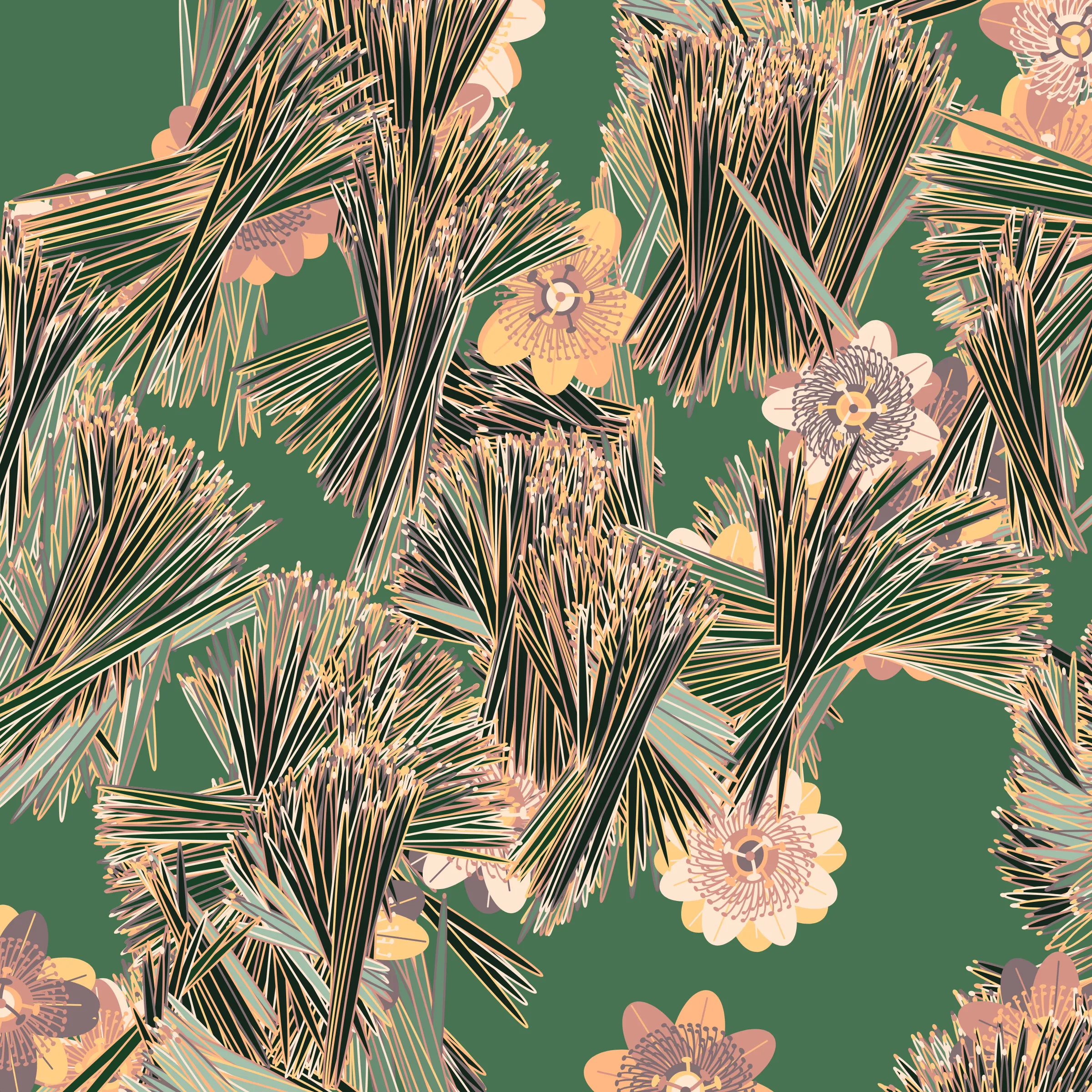“Fragments of an infinite field” is a compositional system in which an idealized plant species is generated and arranged in a potentially infinite field of foliage. The main environmental parameter of the composition is the determination of a season of the year. The season determines the landscape’s colors and defines specific phenomena for each of them, such as rain in summer, snow in winter, petals falling in autumn, and pollen in spring. The flower has several possible variables, which can be macro aspects, affecting the entire population of the species, or micro, affecting each individual of the species differently. For example, the number of petals can be equal in all individuals or not. The number of filaments and other structures of the flower can undergo minor deviations, generating small mutations. The confusion between the figure (plant) and the background (earth, sky, other natural elements) is fascinating from a compositional point of view. The background colors are, most of the time, colors present in the figures, often breaking the boundary between them and, therefore, generating chromatic masses. In this project I also intend to research the following question: How to create parameters that resemble a living organism's growth? In this sense, the project approaches digital morphogenesis and the development of procedural organisms.