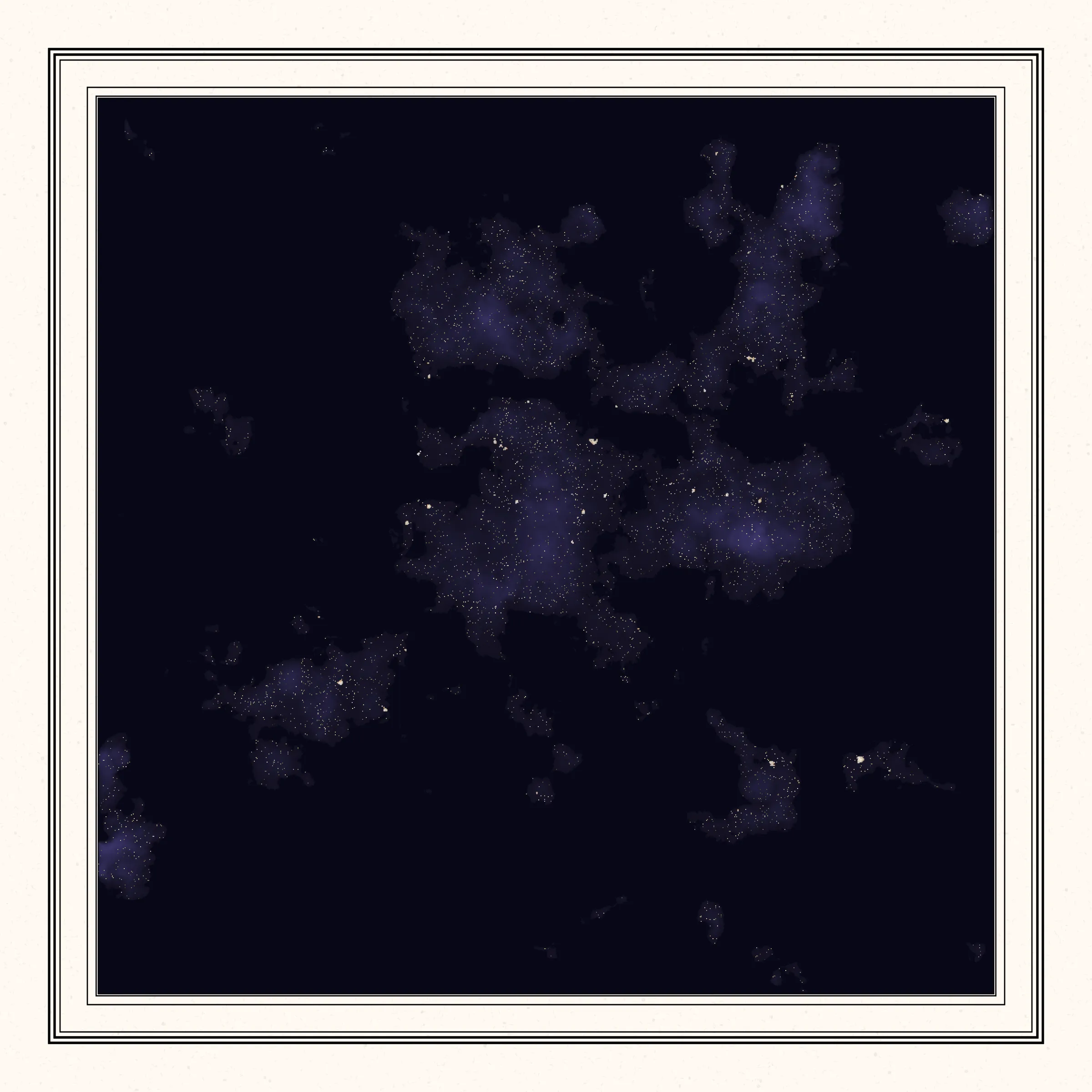 Cryptocountries is a limited-edition series of digital prints using the medium of generative art. Each map is created by first procedurally generating a terrain height map and then rendering a map in a range of different styles and colours. Each print derives its randomness from a corresponding hash constraining the infinite possibilities for each print in the edition to a single unique image.

The series invites the observer to lose themselves in a selection of maps and annotated photographs from the unorganized archives that loosely chronicle the travels of a stranger in a mythical land.


## Prints 

All original token holders that mint a piece over 1.5 Ξ will be eligible for a single edition (1/1) handmade signed print of their edition using a printmaking technique suitable for the style of image (intaglio etching, screenprint, cyanotype, etc.).  The token holder will be consulted in the creation of their print. Size, paper choice, type of ink and even colours can be customized and chosen to suit the token holder's preferences.   

In addition, free signed digital prints on archival paper will be available to the following collectors
- All original holders that mint over 0.6 Ξ will receive a large signed digital print
- All original holders that mint over 0.3 Ξ will receive a medium signed digital print

All token holders will be able to purchase a signed print of any mint they currently own.

More information on prints can be found [here](https://www.michaelgdevereux.com/cryptocountries-prints).