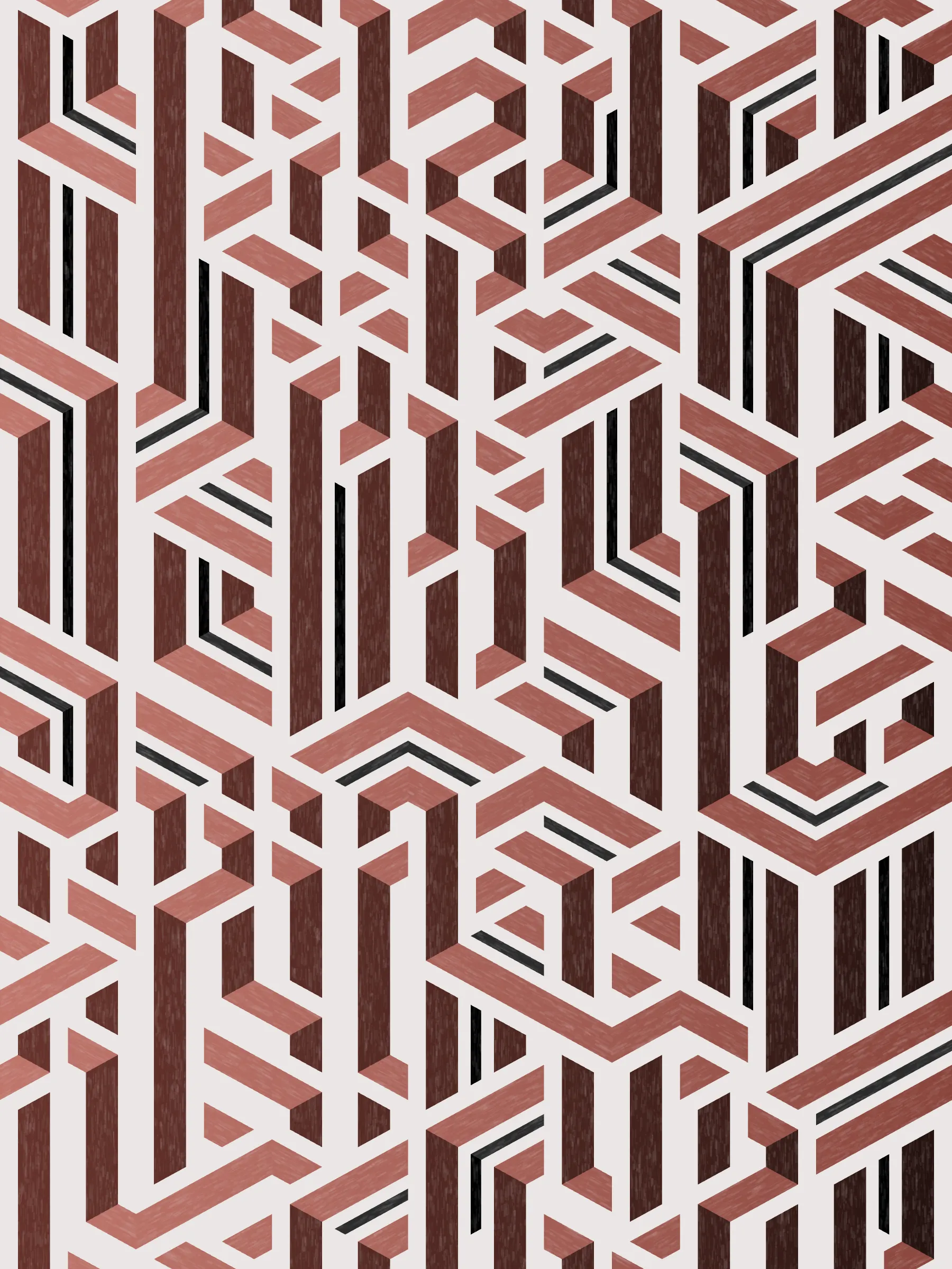 Lines are bent and shaded. There are no wrong turns. 

[Interaction in live view: press 1-7 or left/right arrow keys to see the stages of sketch construction: 1-grid, 2-divide, 3-tile, 4-bend, 5-shade, 6-color, 7-texture].