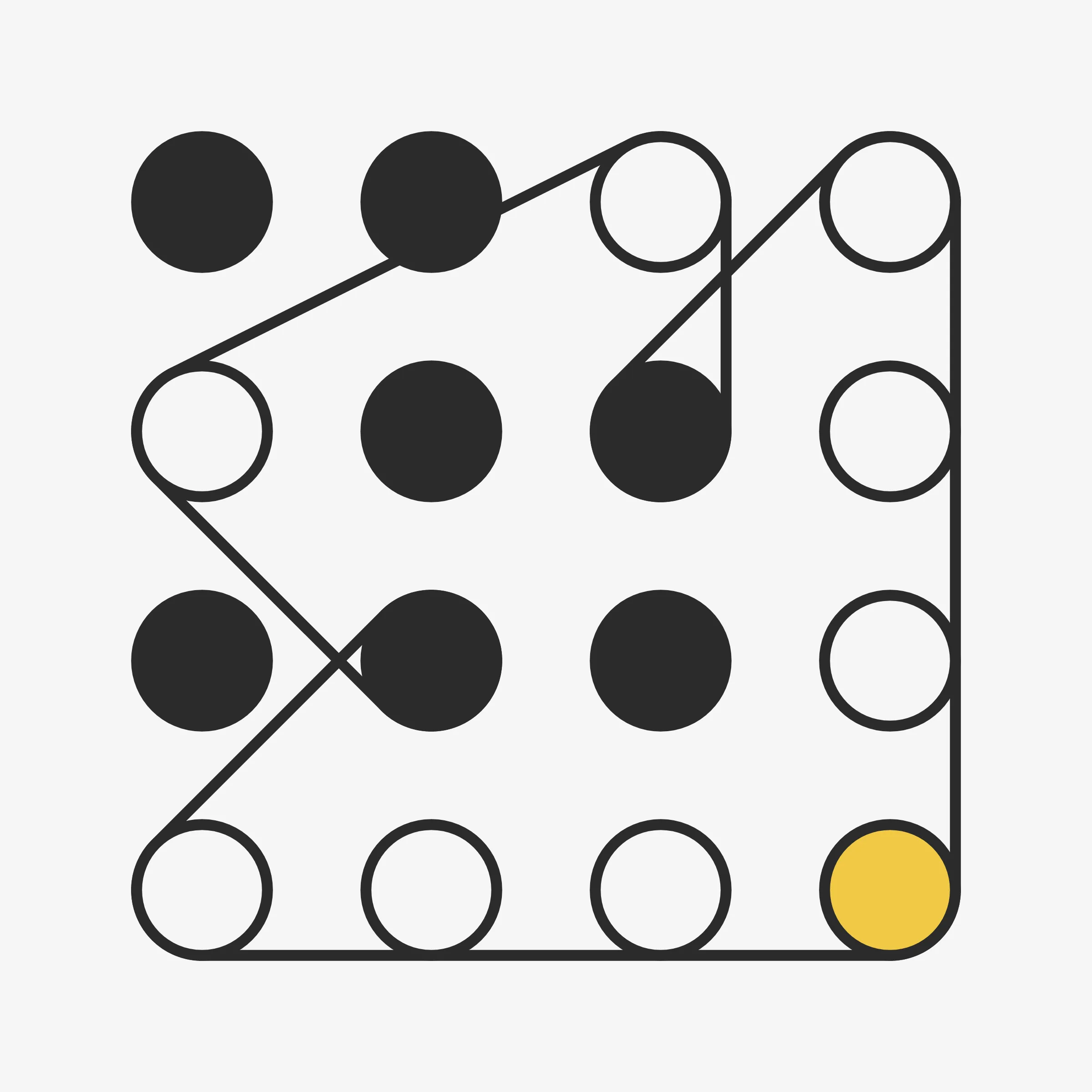 There are an almost infinite number of ways to wrap a string around a set of pegs. On the surface it may seem like a simple concept but prepare to be surprised and delighted at the variety of combinations the algorithm can produce. Each output from 'Ringers' is derived from a unique transaction hash and generated in Javascript in the browser. Feature variations include peg count, sizing, layout, wrap orientation, and a few colorful flourishes for good measure.